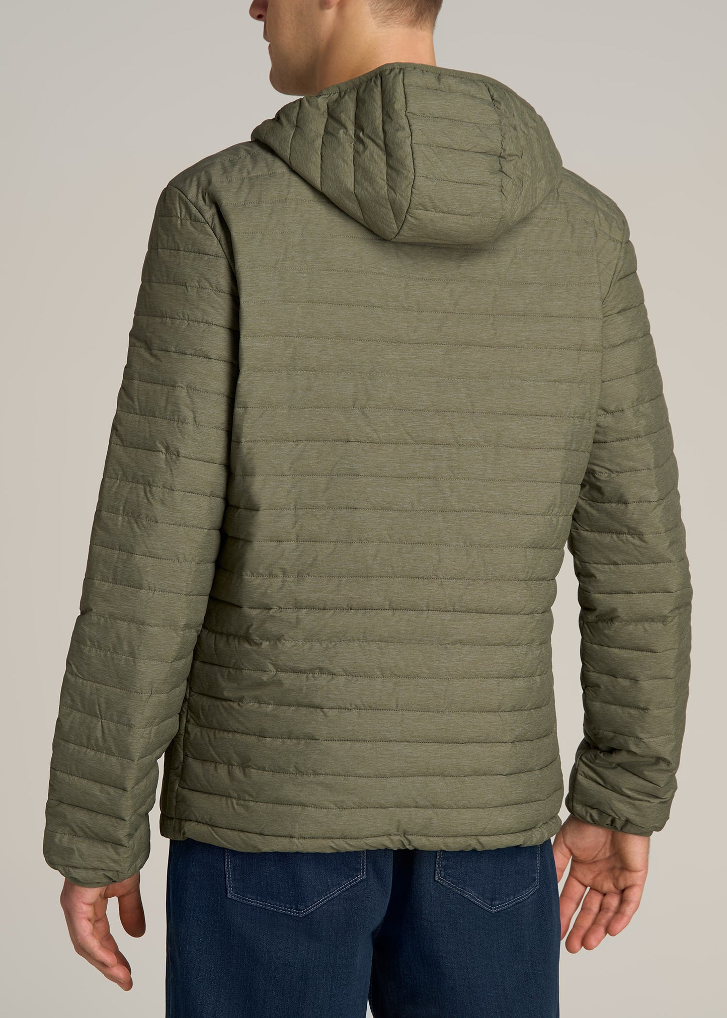 Tall Men's Packable Puffer Jacket in Olive Space Dye