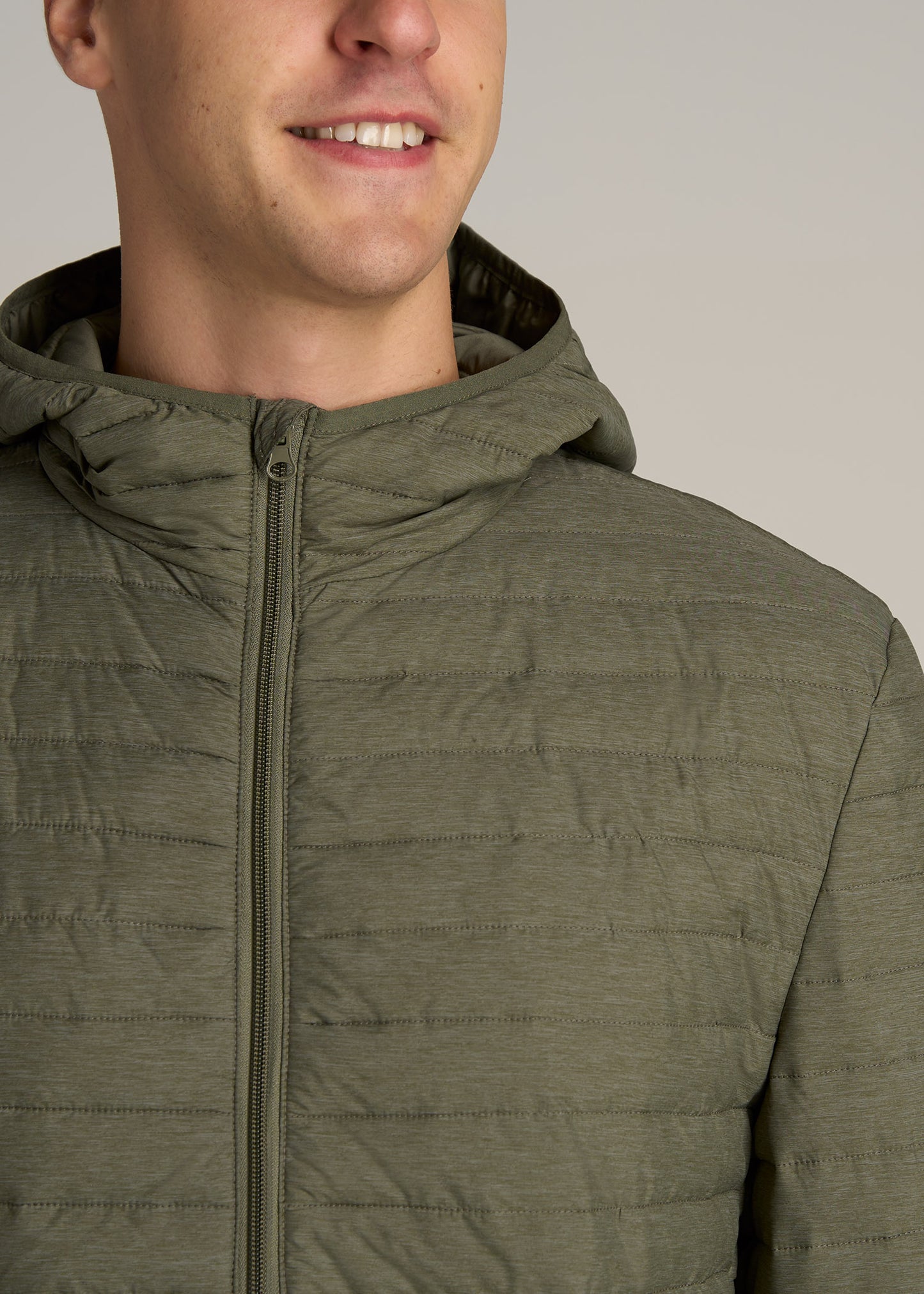 Tall Men's Packable Puffer Jacket in Olive Space Dye