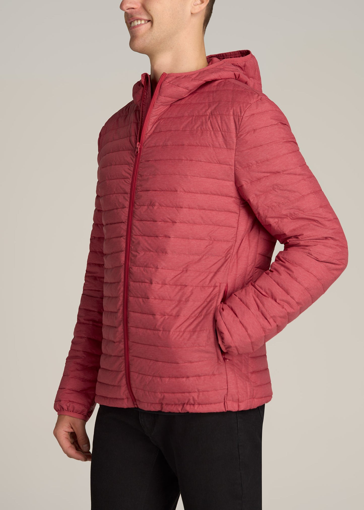 Tall Men's Packable Puffer Jacket in Red Space Dye