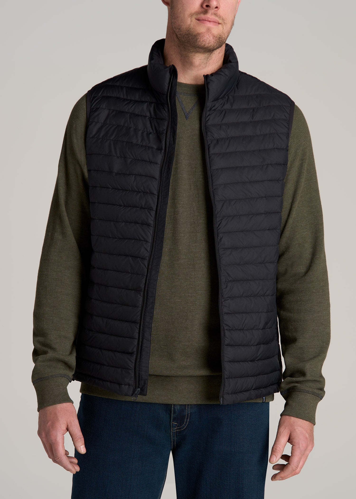 American-Tall-Men-Packable-Puffer-Vest-Black-front