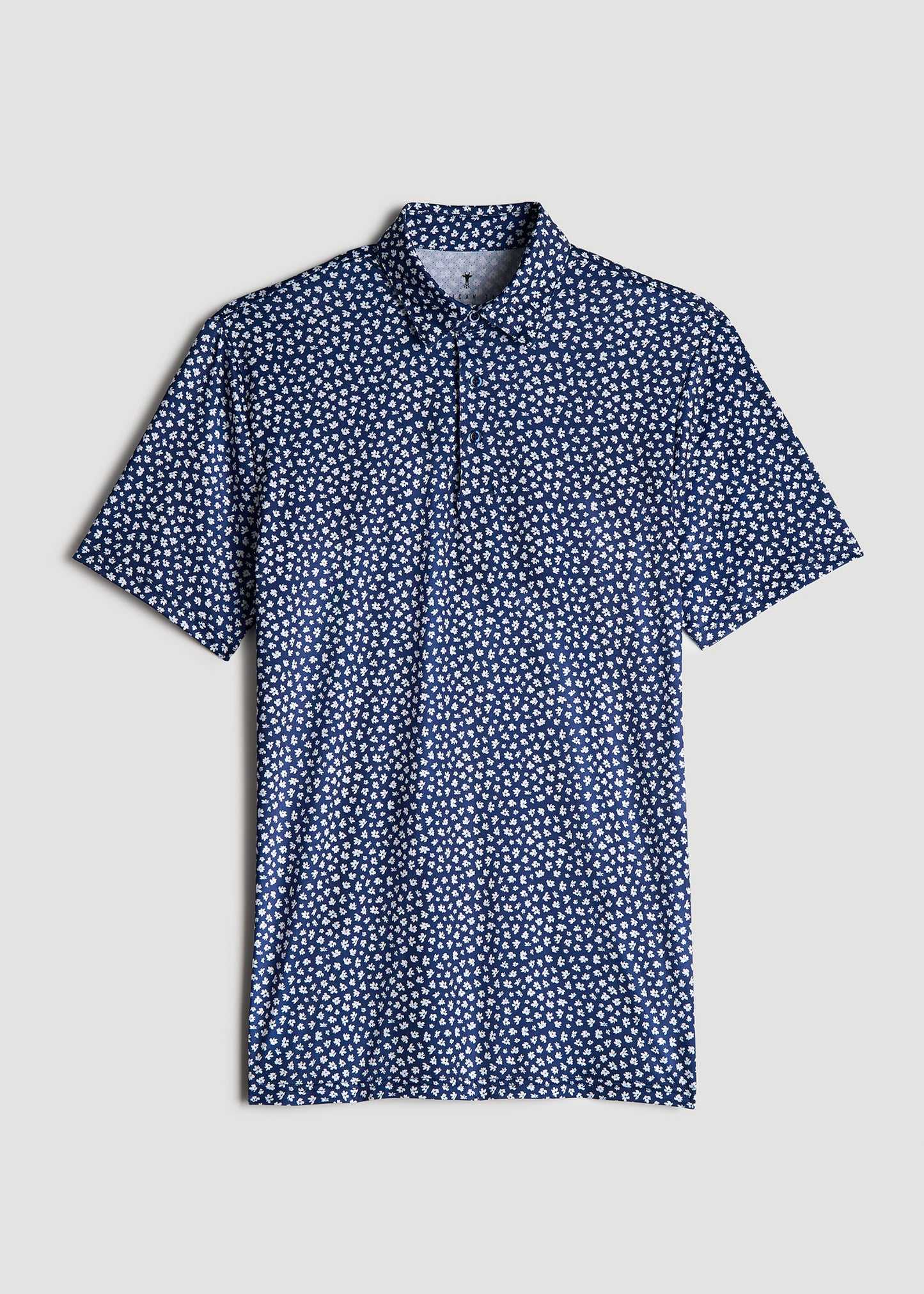 Golf Performance Print Tall Men's Polo Shirt in Dark Blue Mini Floral