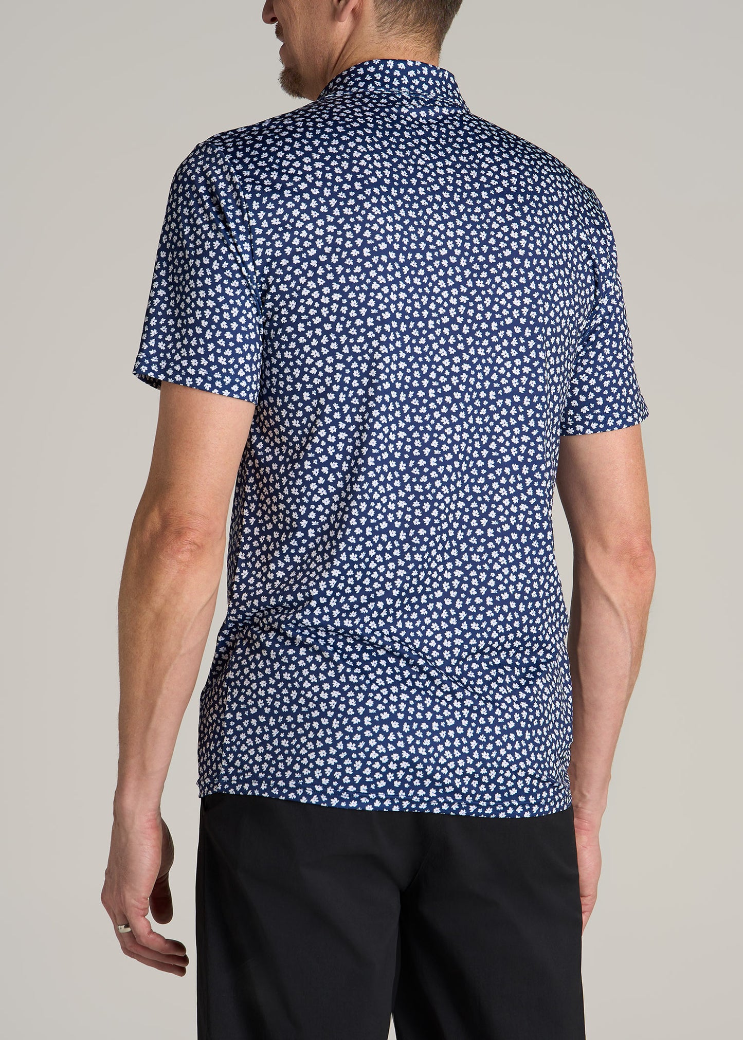 Golf Performance Print Tall Men's Polo Shirt in Dark Blue Mini Floral