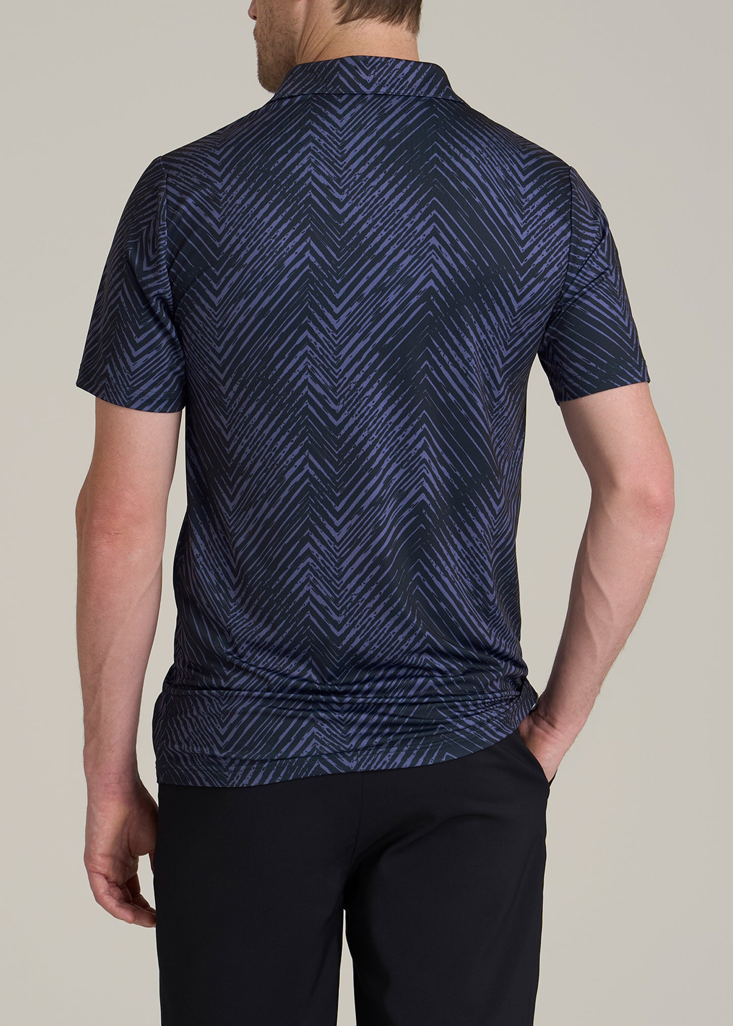 Golf Performance Print Tall Men's Polo Shirt in Future Dusk Chevron