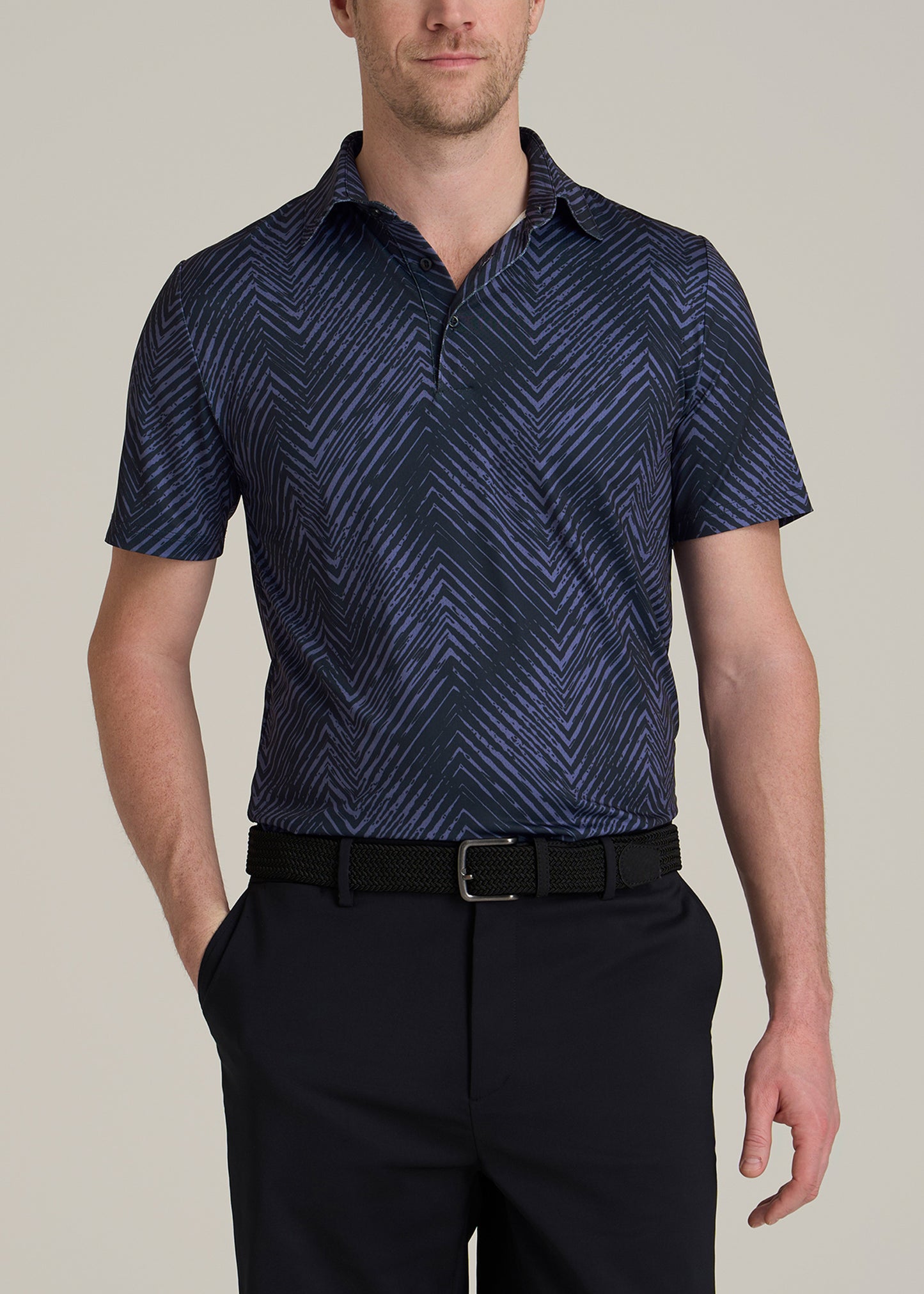 Golf Performance Print Tall Men's Polo Shirt in Future Dusk Chevron