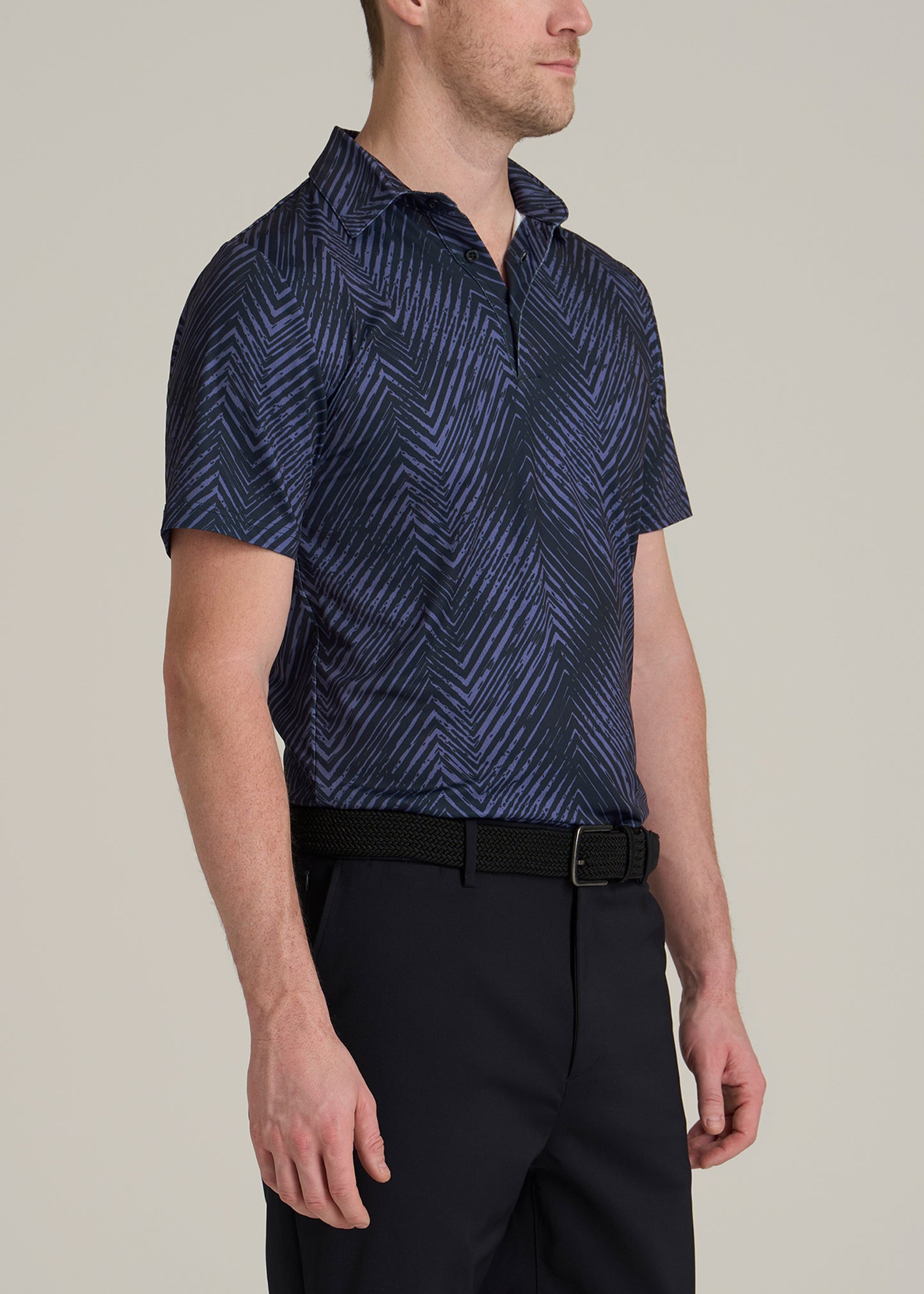 Golf Performance Print Tall Men's Polo Shirt in Future Dusk Chevron