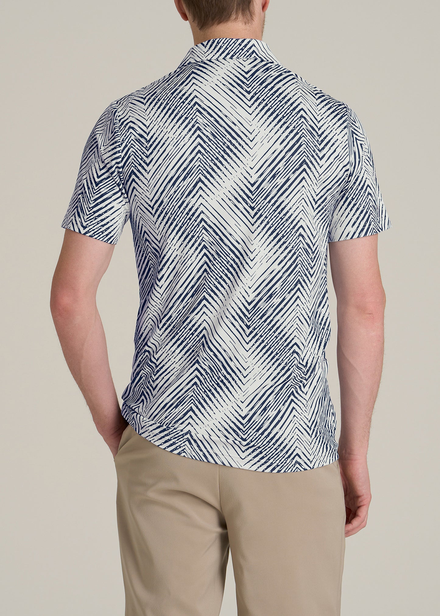 Golf Performance Print Tall Men's Polo Shirt in Navy Chevron