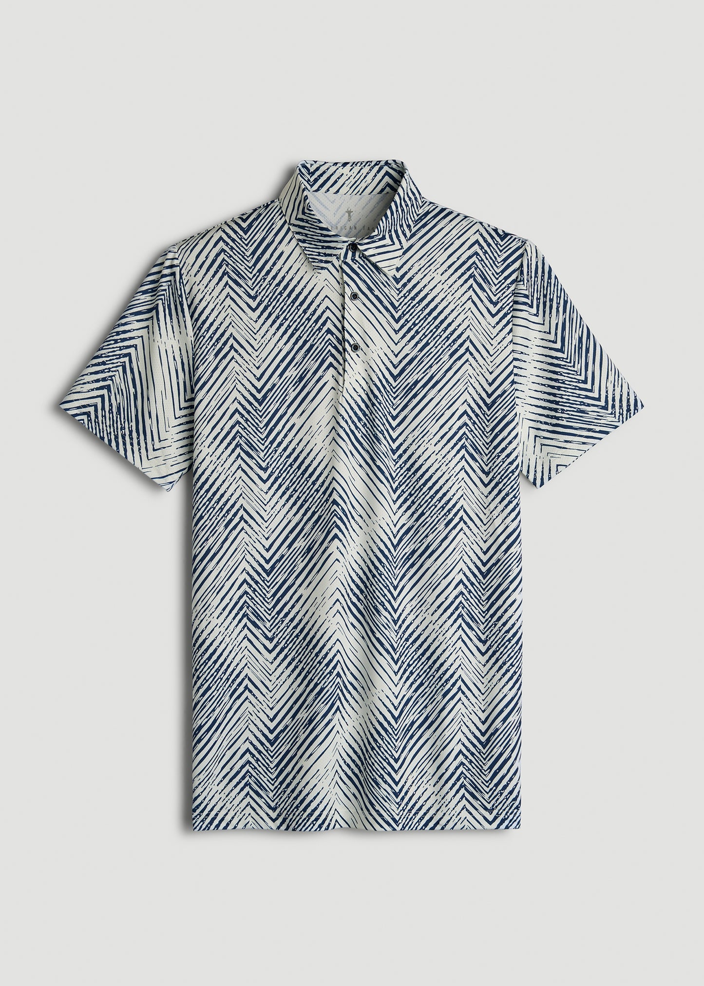 Golf Performance Print Tall Men's Polo Shirt in Navy Chevron