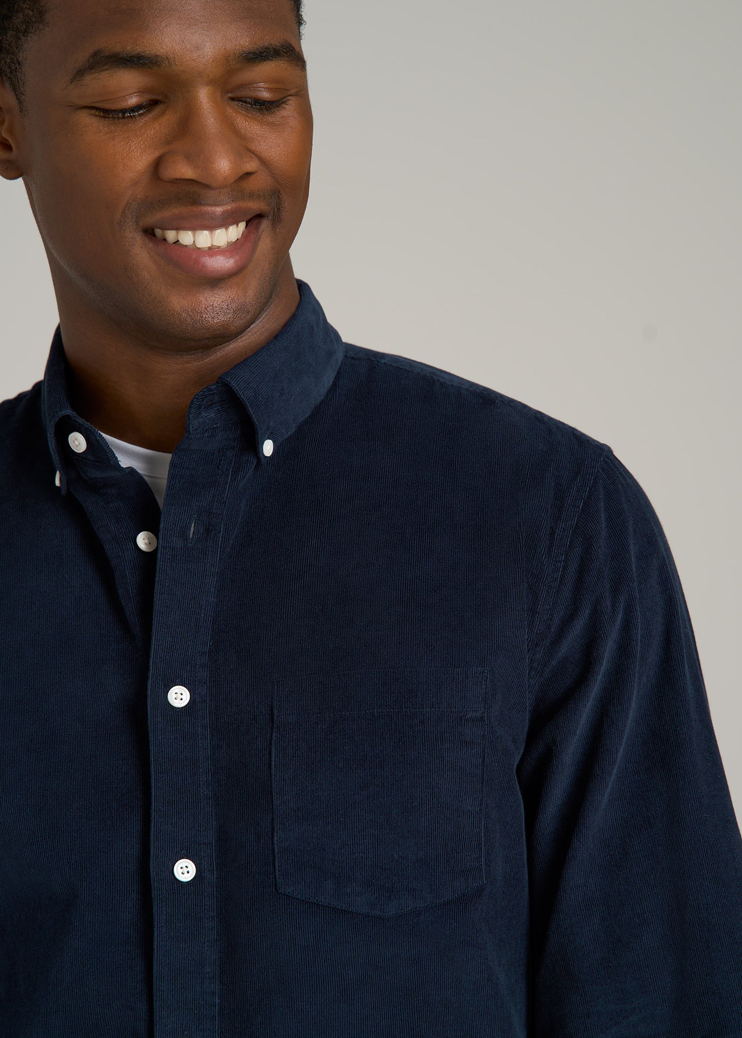 Pincord Button Shirt for Tall Men in Evening Blue