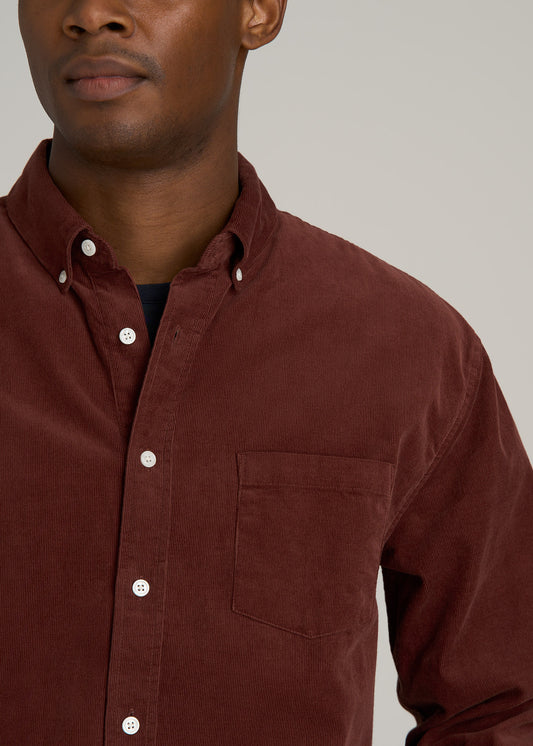 Pincord Button Shirt for Tall Men in Intense Rust