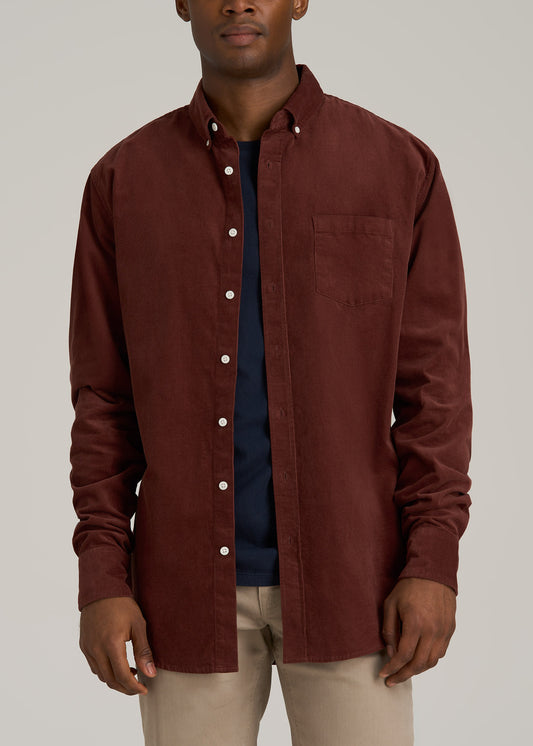 Pincord Button Shirt for Tall Men in Intense Rust