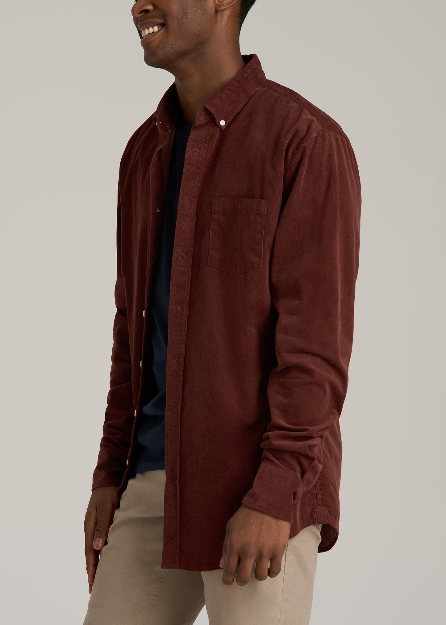 Pincord Button Shirt for Tall Men in Intense Rust