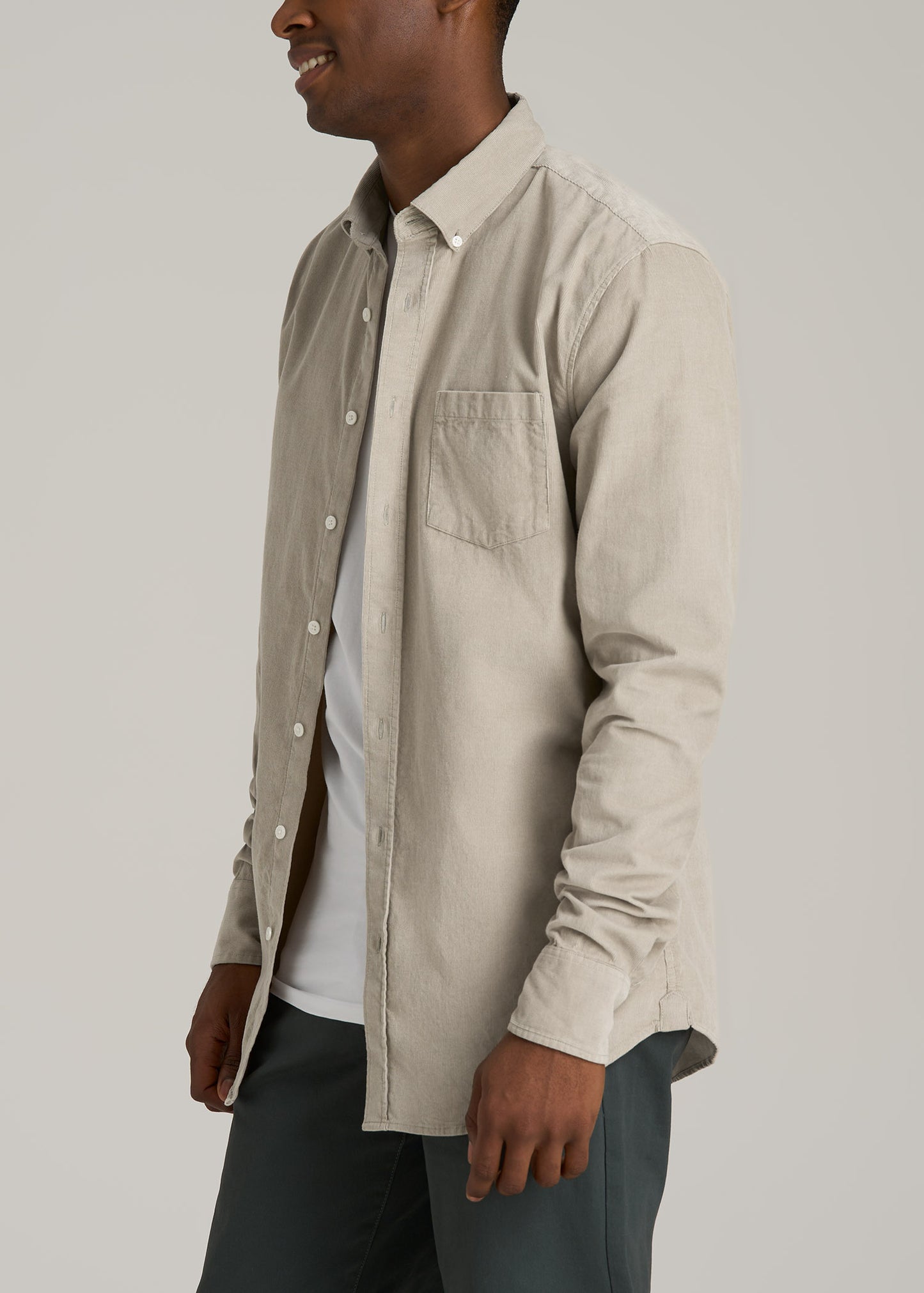 Pincord Button Shirt for Tall Men in Stone