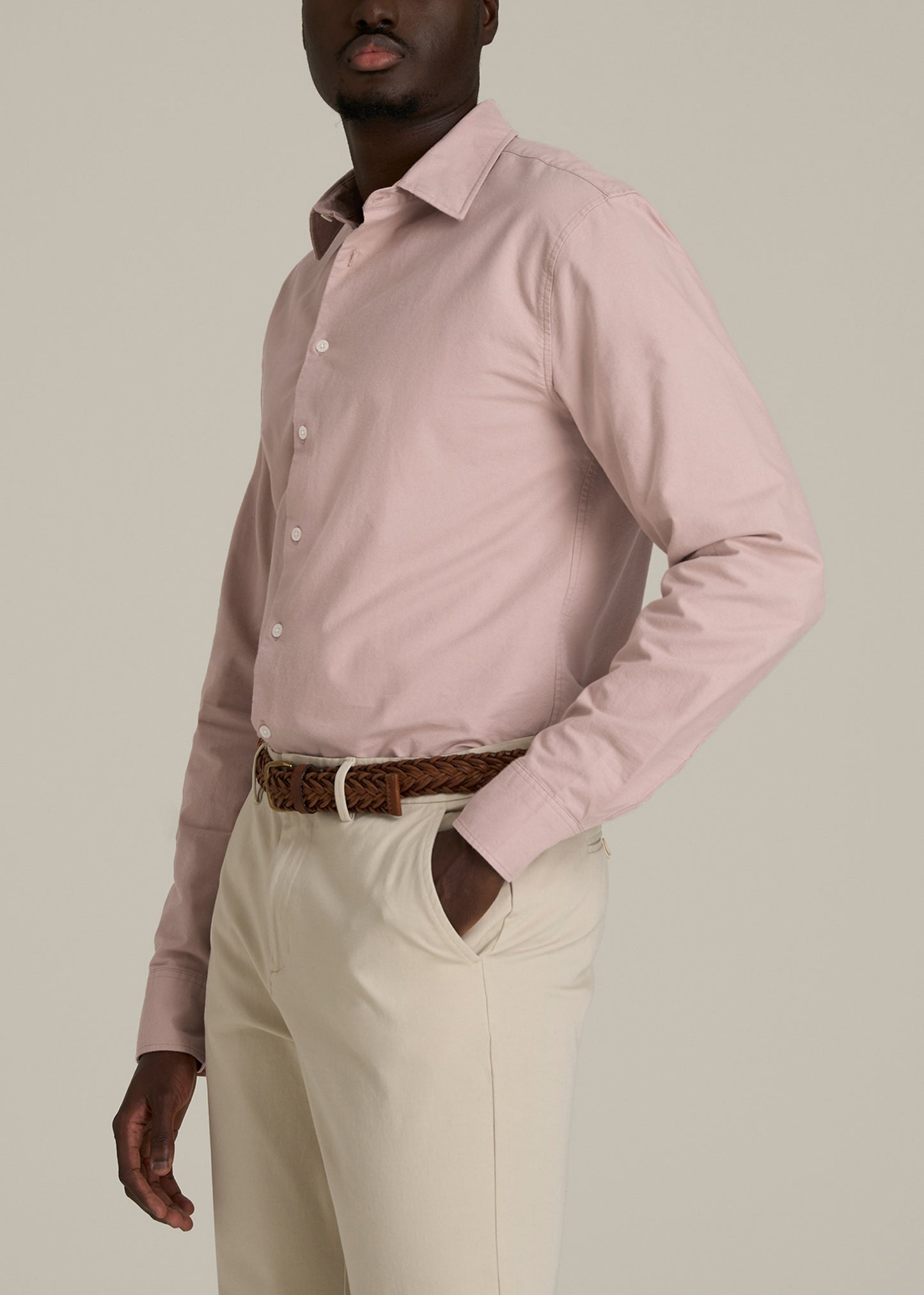 Pinpoint Oxford Shirt for Tall Men in Desert Rose