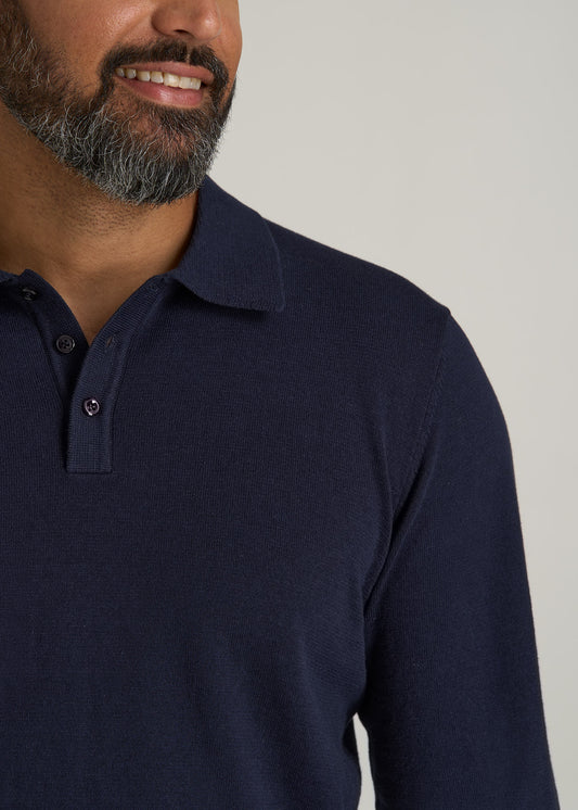 Men’s Tall Polo Sweater in Evening Blue