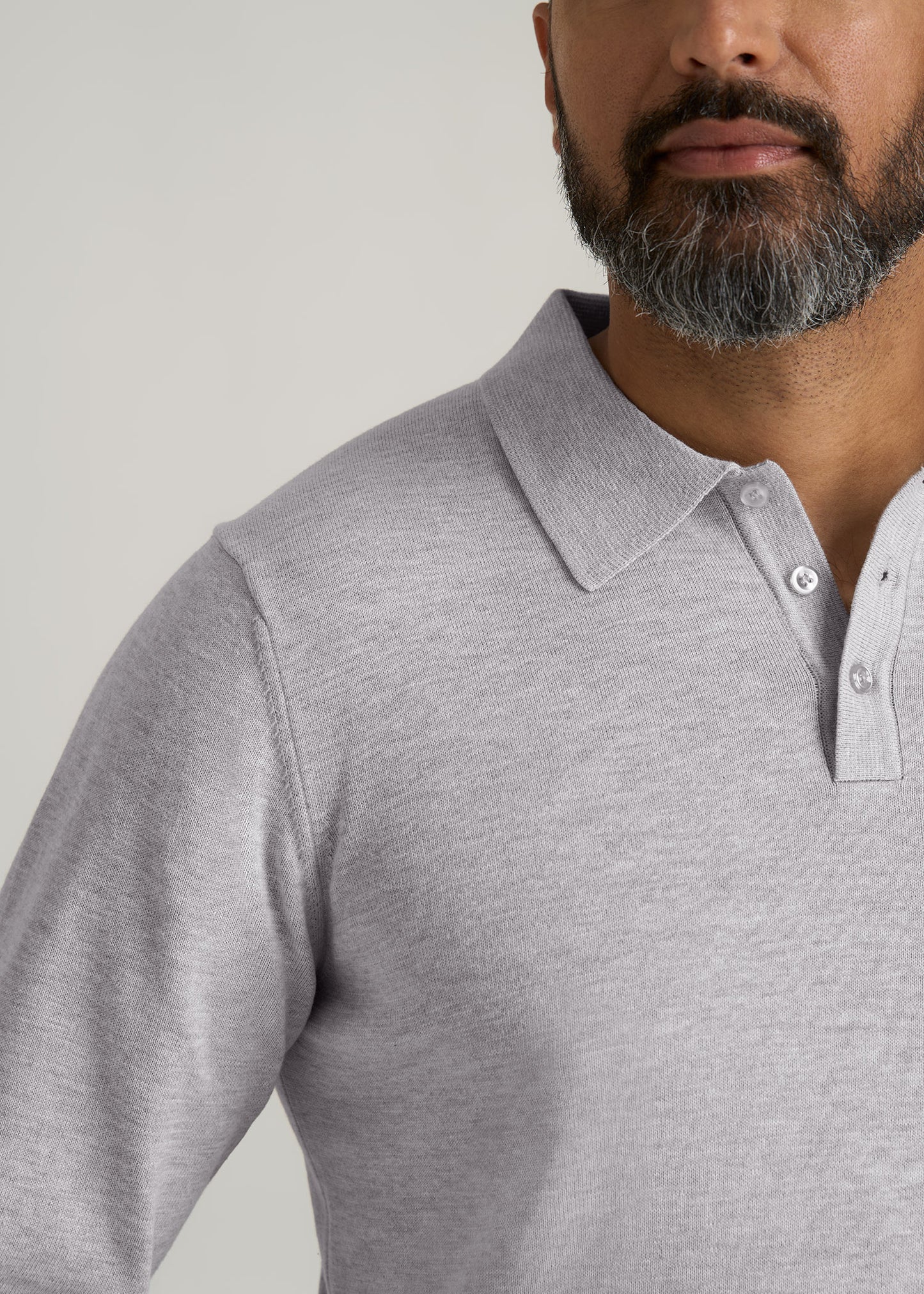 Men’s Tall Polo Sweater in Light Grey