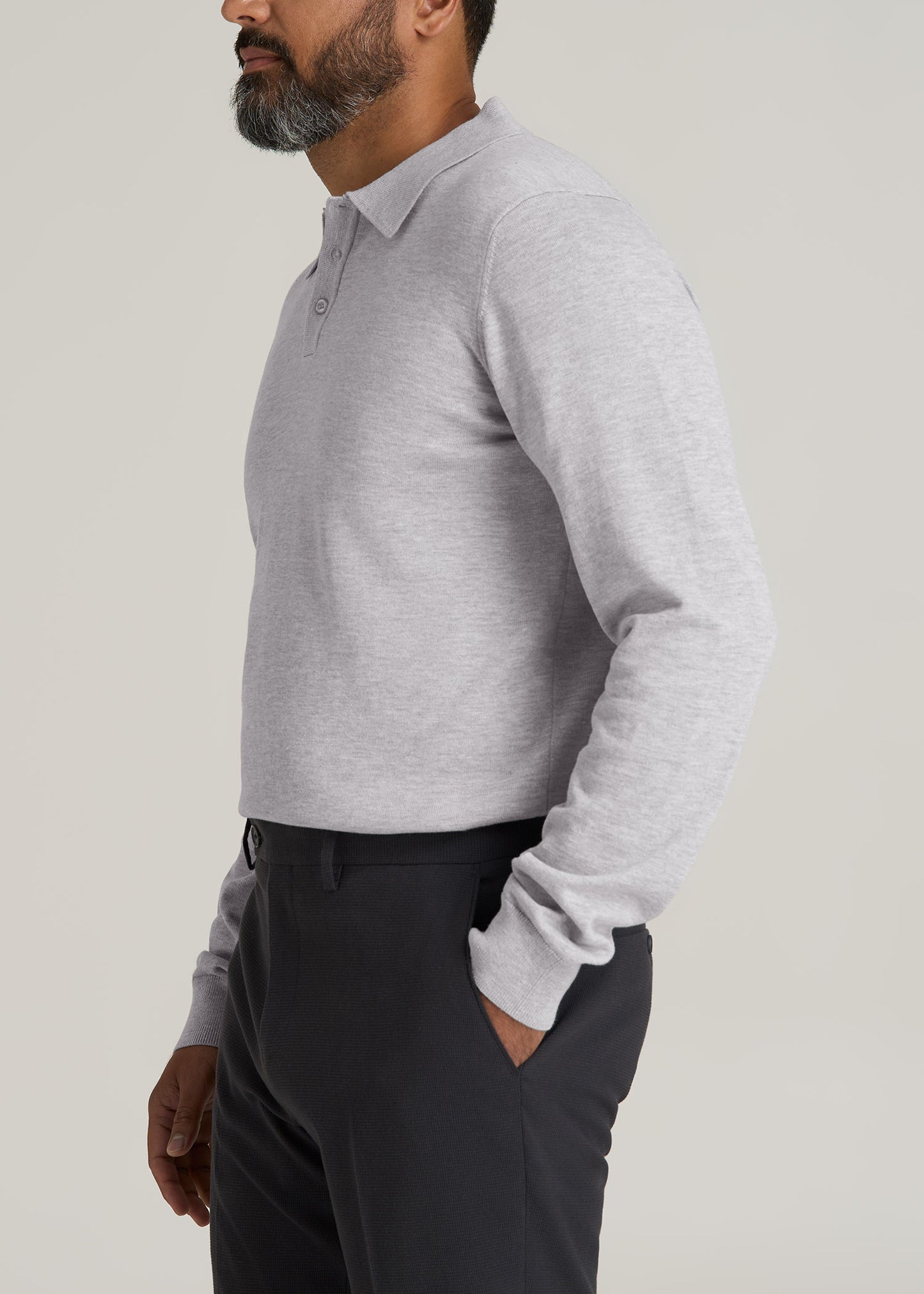 Men’s Tall Polo Sweater in Light Grey