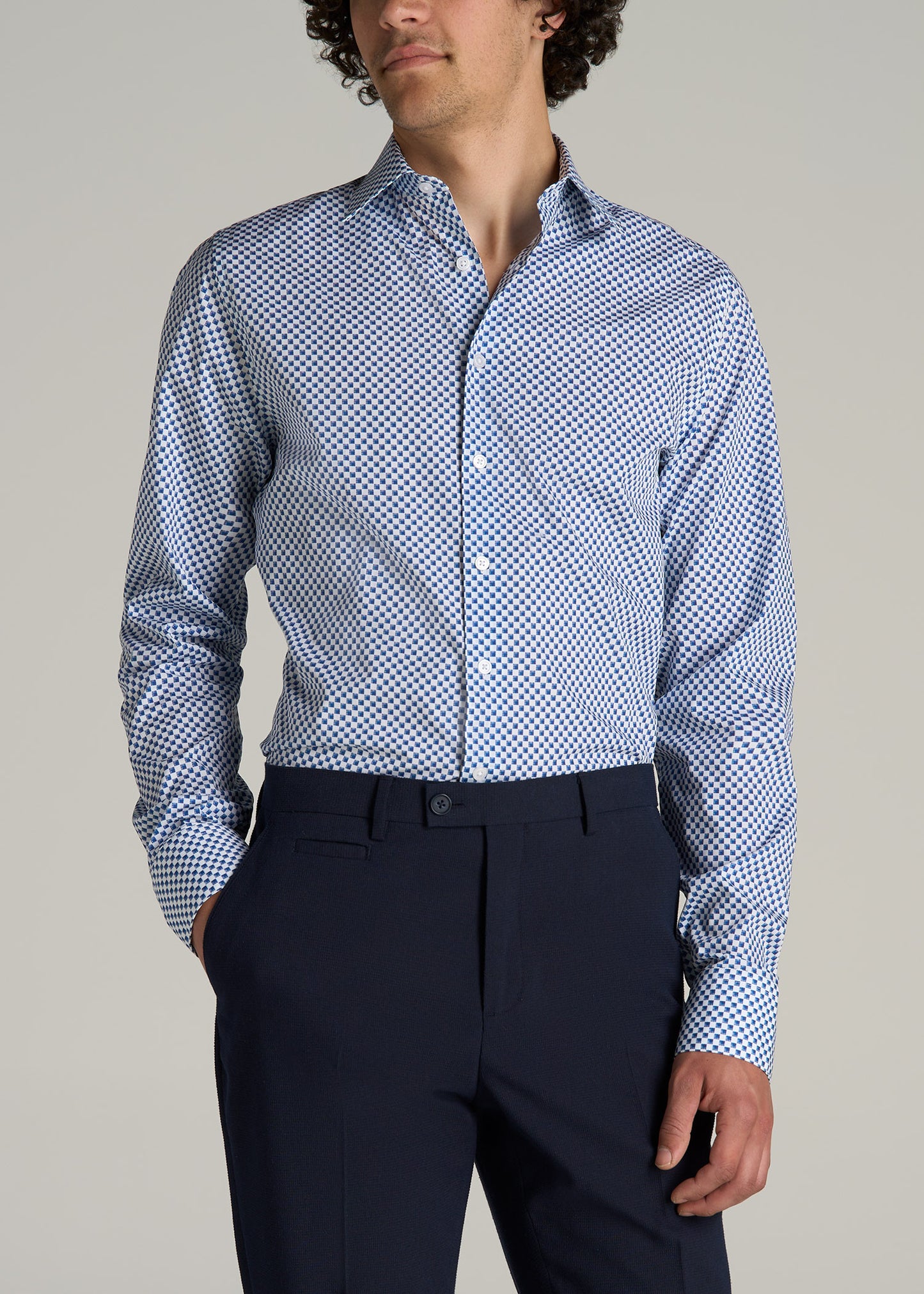 Premium Dress Shirt for Tall Men in Blues Check