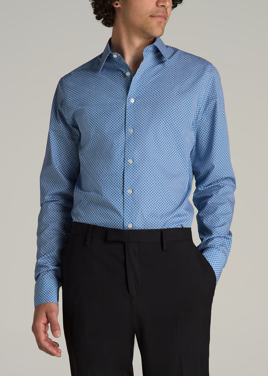 Premium Dress Shirt for Tall Men in Blue Geometric