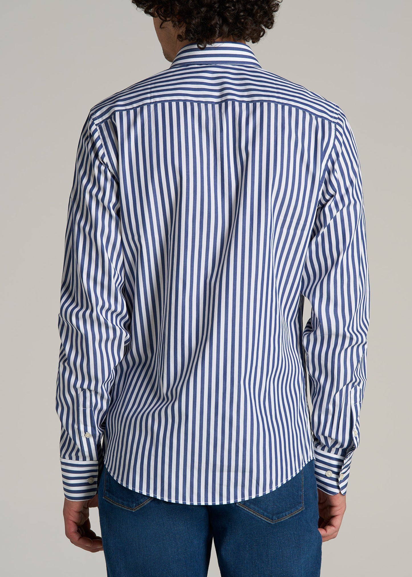 Premium Dress Shirt for Tall Men in Bold Blue Stripe