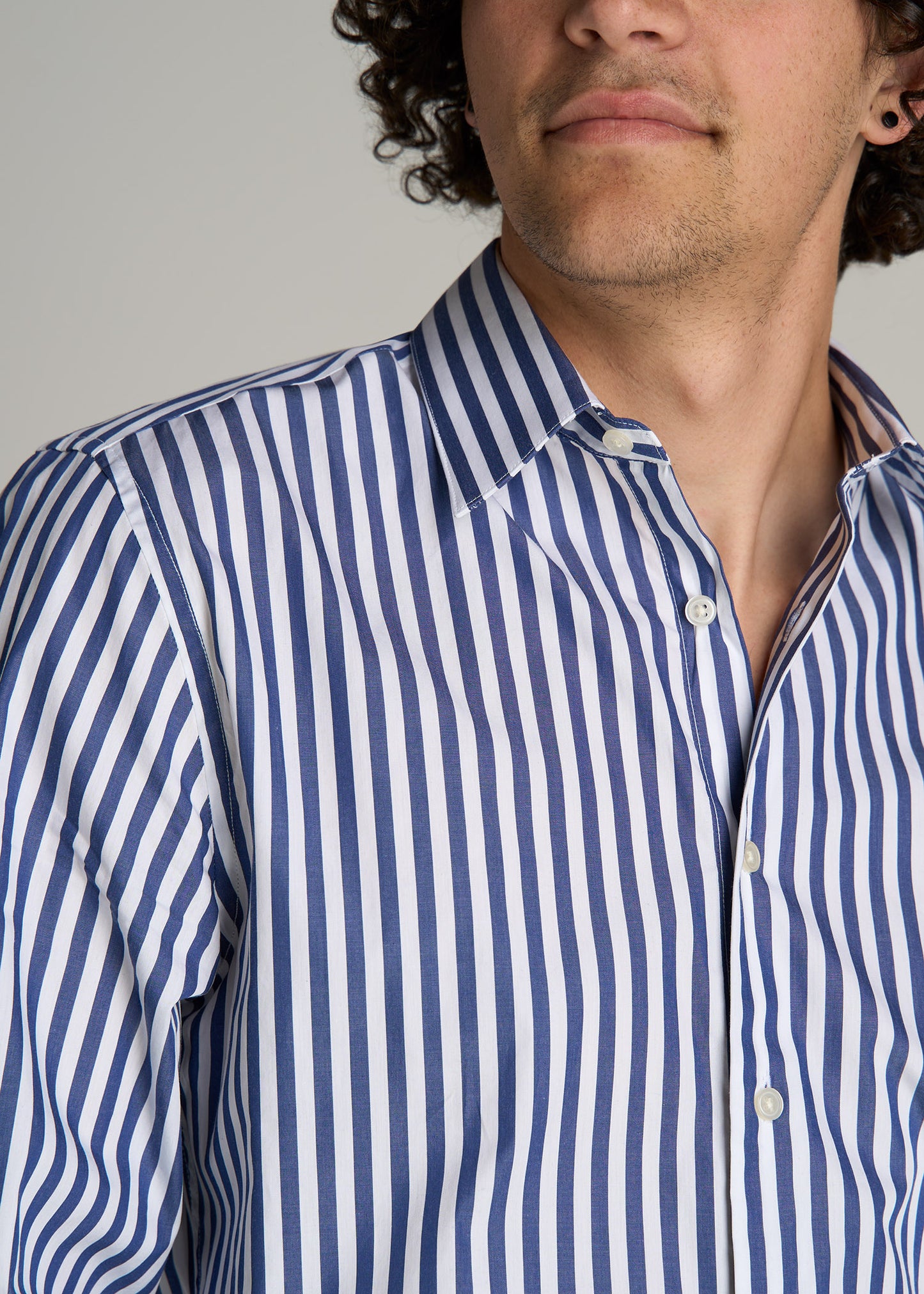 Premium Dress Shirt for Tall Men in Bold Blue Stripe