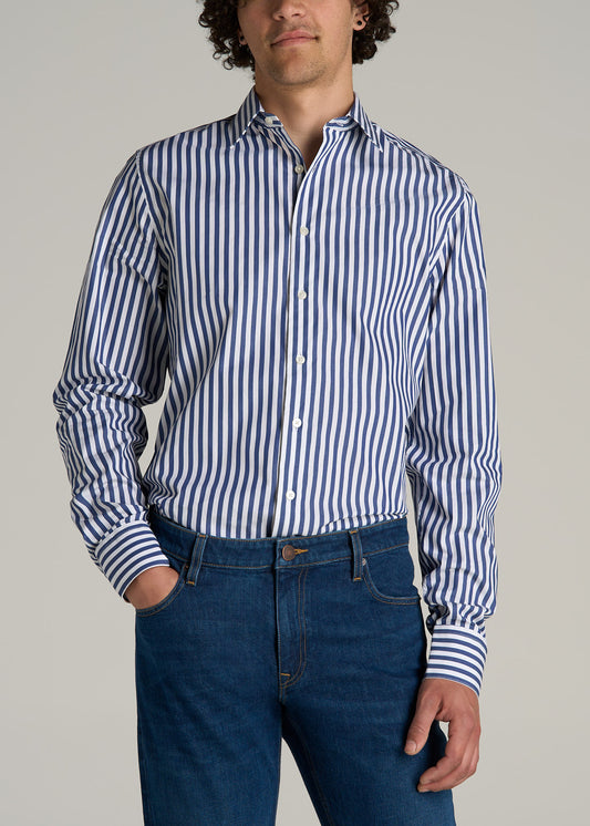 Premium Dress Shirt for Tall Men in Bold Blue Stripe