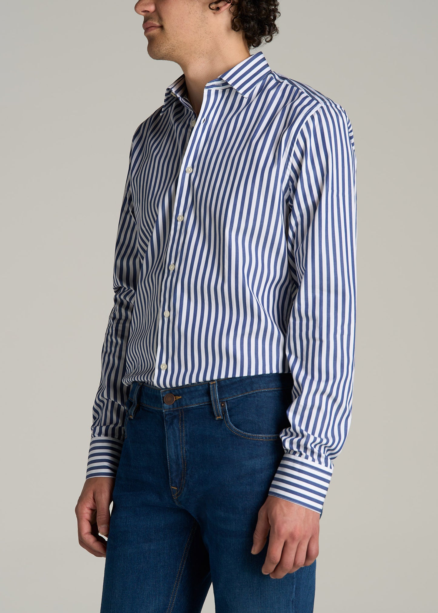 Premium Dress Shirt for Tall Men in Bold Blue Stripe