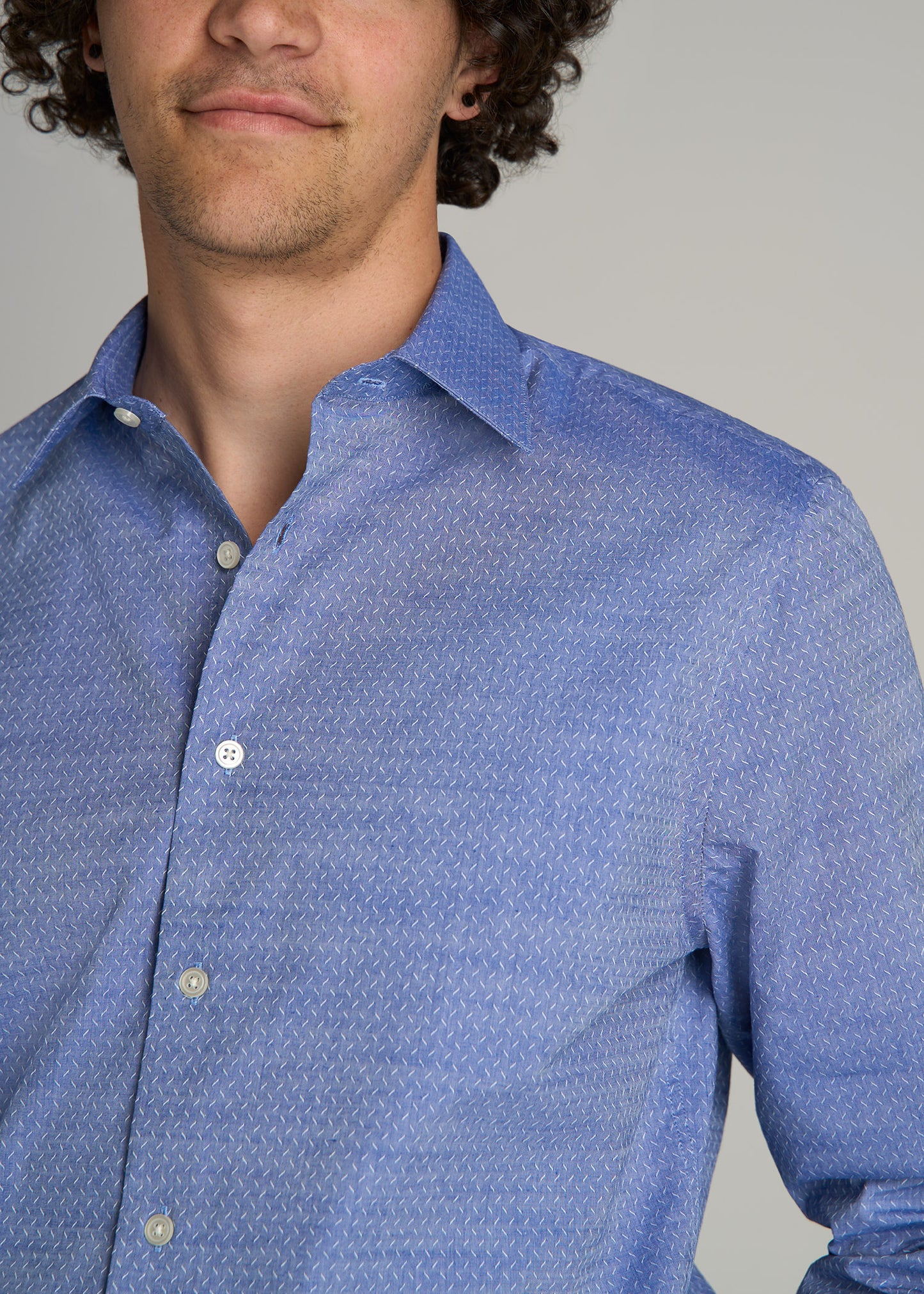 Premium Dress Shirt for Tall Men in Medium Blue Diagonal