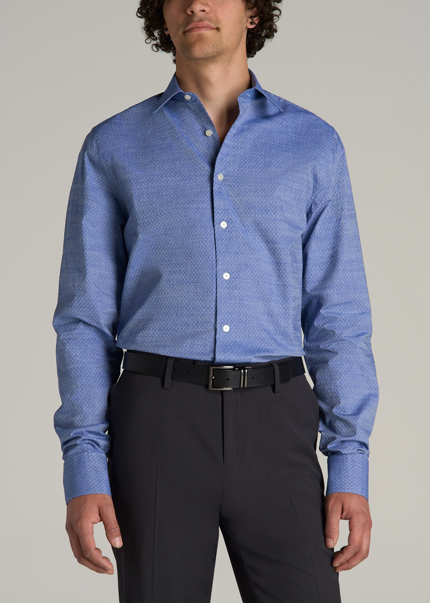 Premium Dress Shirt for Tall Men in Medium Blue Diagonal