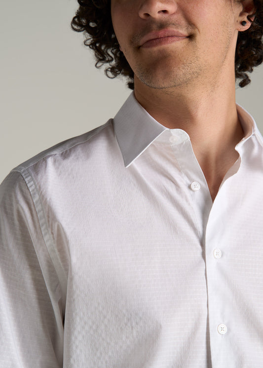 Premium Dress Shirt for Tall Men in White Dobby