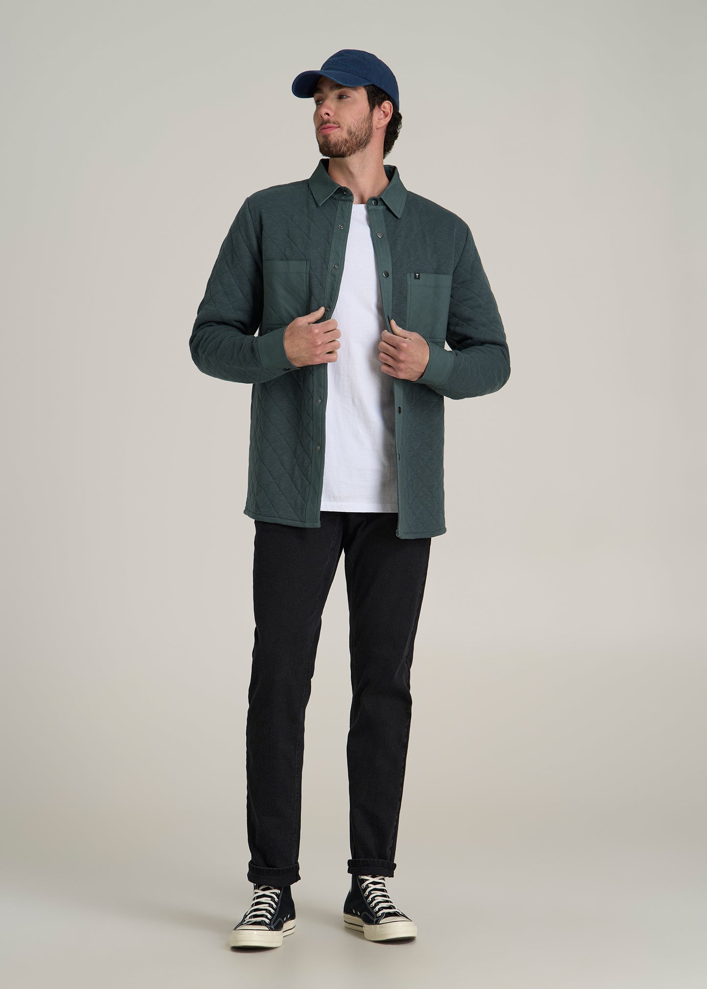 Quilted Shacket for Tall Men in Soft Green