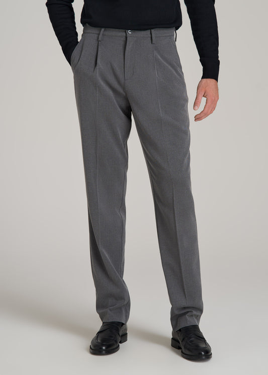 Tall Men's Relaxed Pleated Trouser in Charcoal Mix