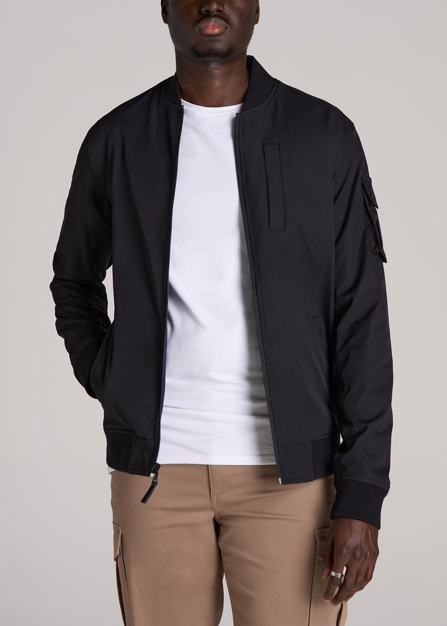 Reversible Men's Tall Bomber Jacket in Black and Navy