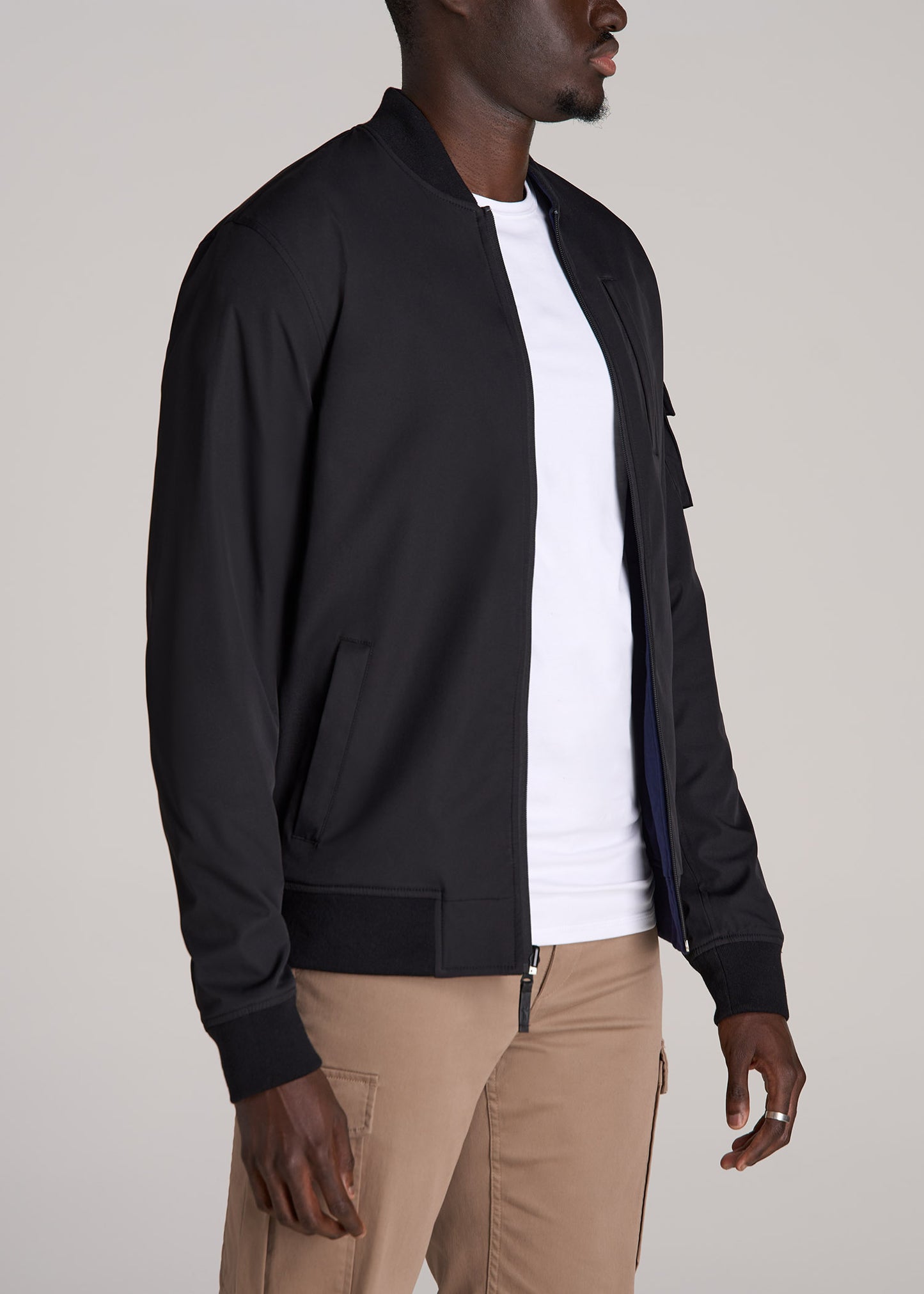 Reversible Men's Tall Bomber Jacket in Black and Navy