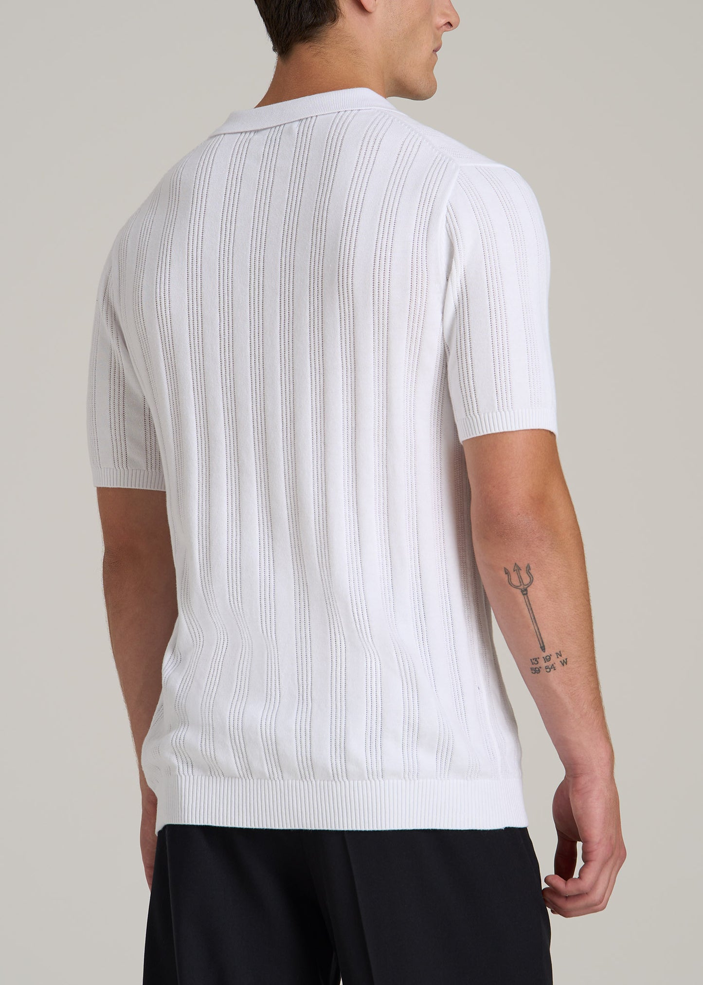 Ribbed Textured Knit Tall Men's Polo Shirt in White