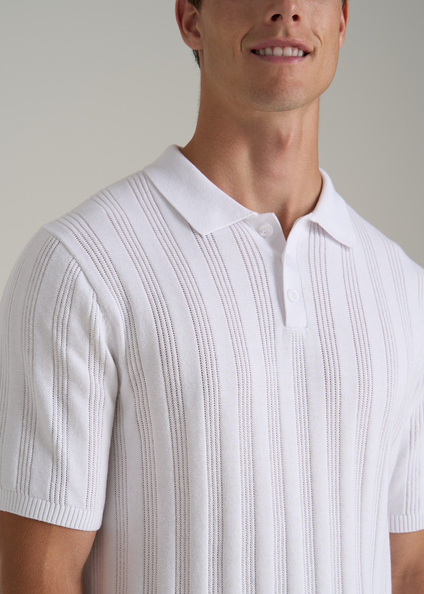 Ribbed Textured Knit Tall Men's Polo Shirt in White