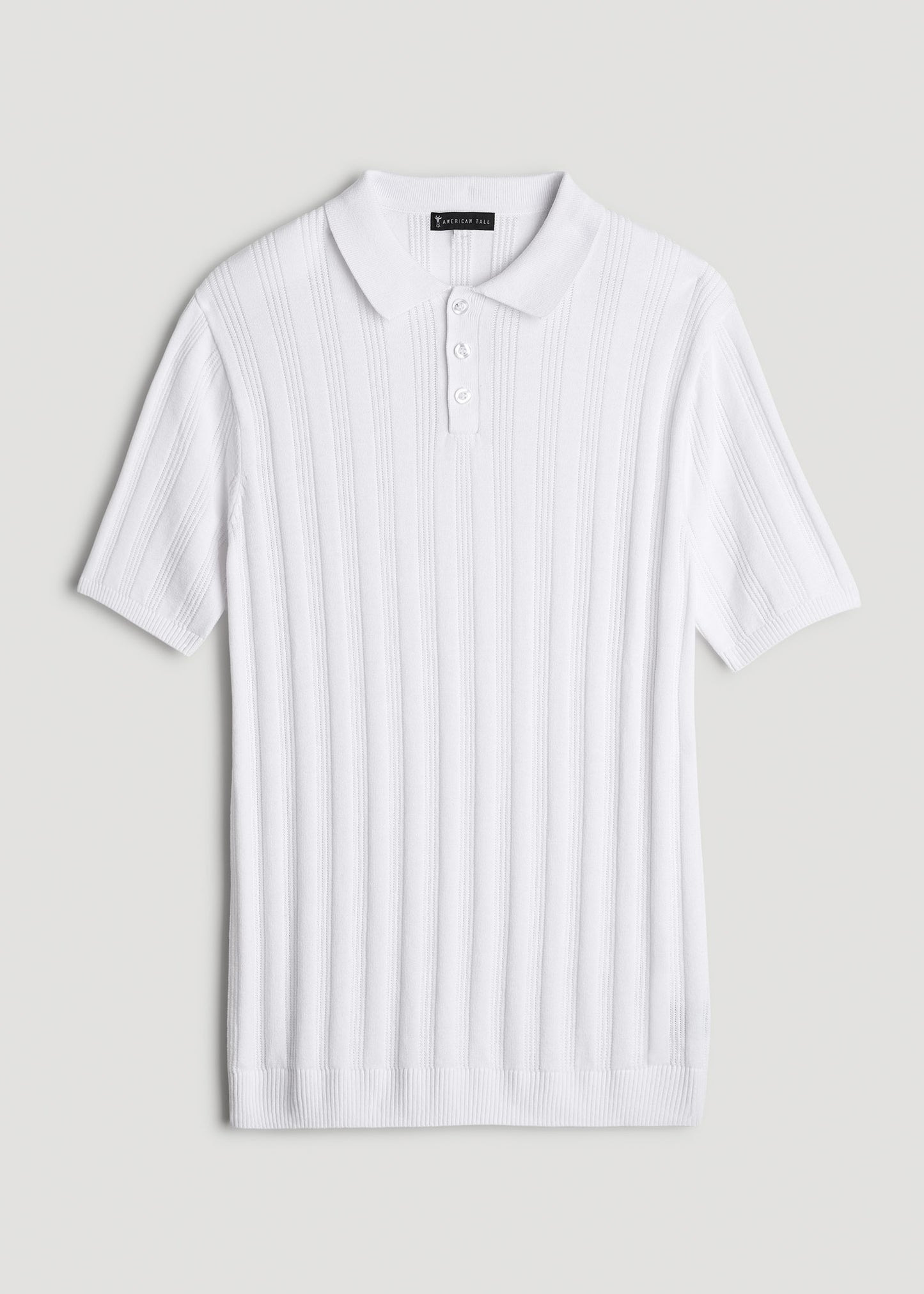 Ribbed Textured Knit Tall Men's Polo Shirt in White