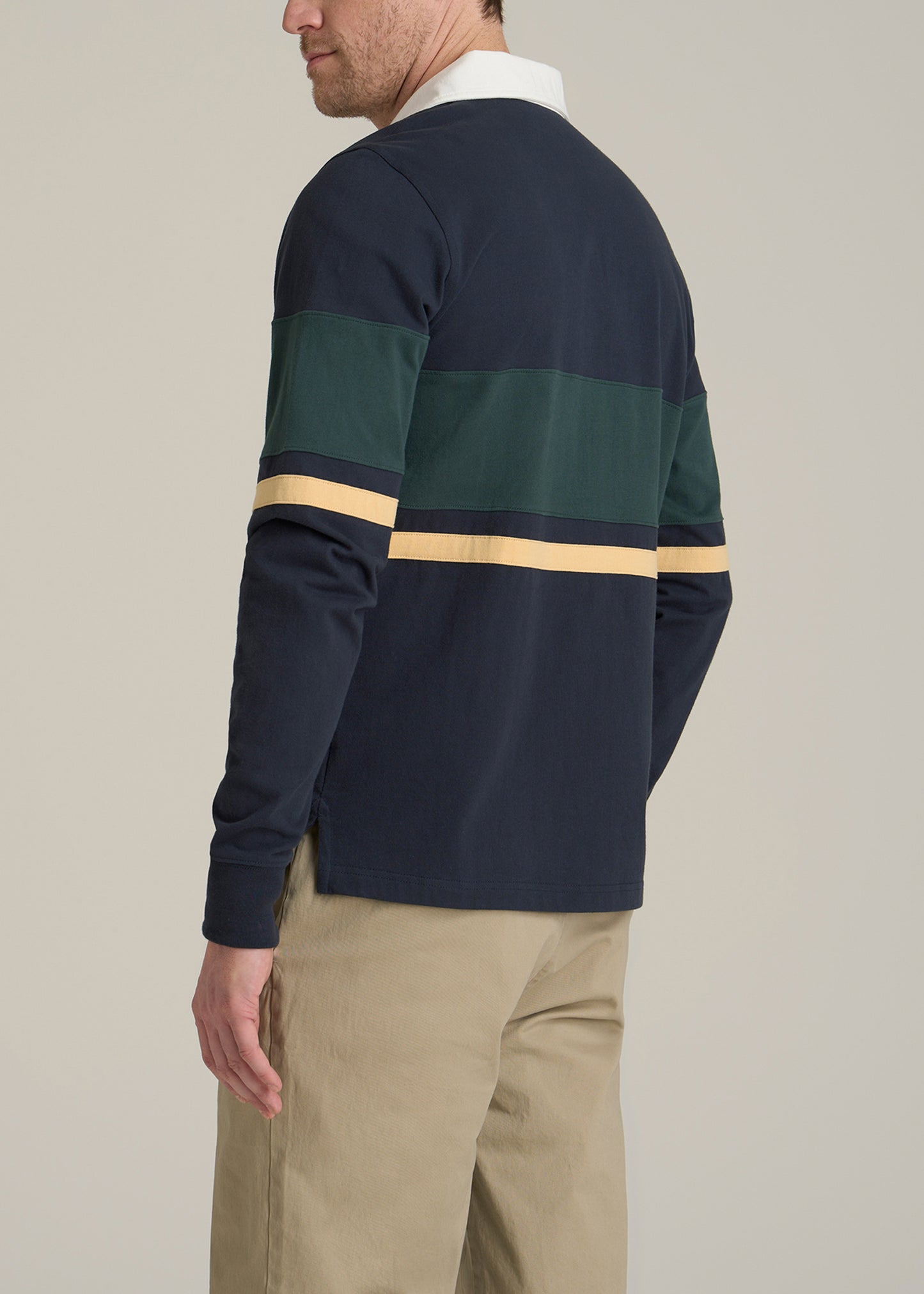 Rugby Long Sleeve Shirt for Tall Men in Navy Multi