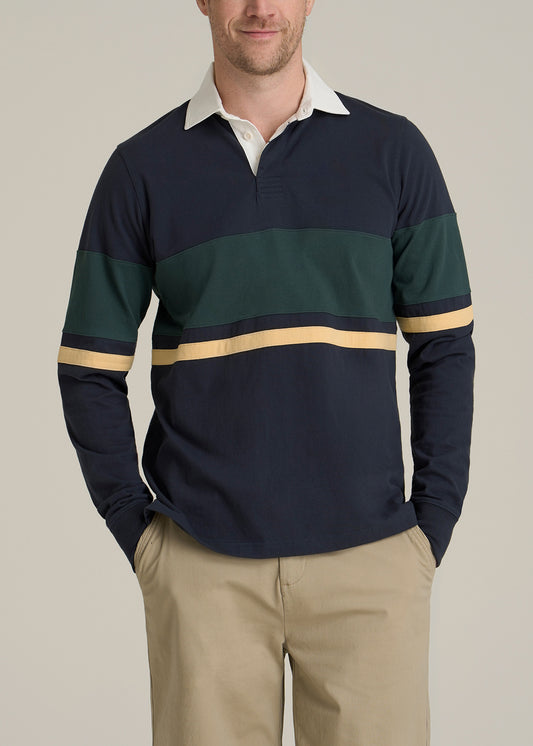 Rugby Long Sleeve Shirt for Tall Men in Navy Multi