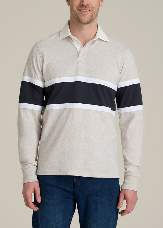 Rugby Long Sleeve Shirt for Tall Men in Oatmeal Heather Multi