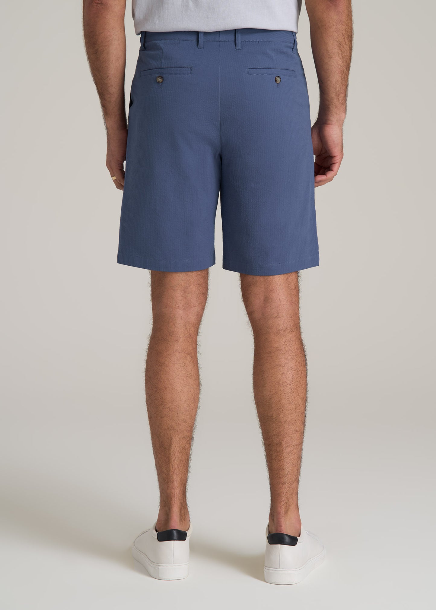 Seersucker Shorts for Tall Men in Steel Blue