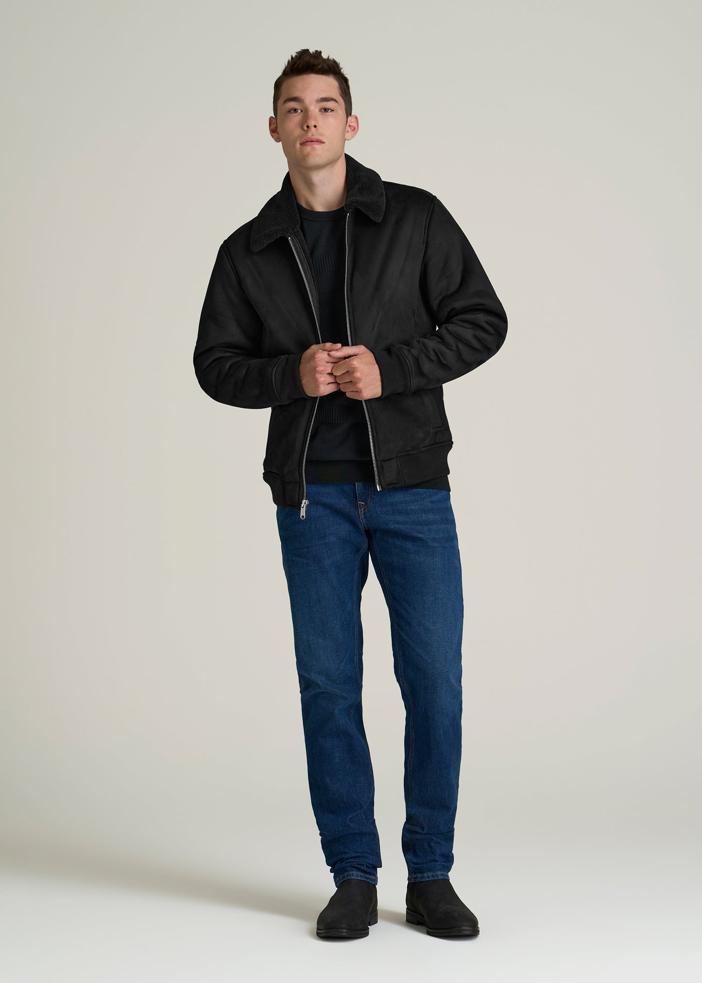 Sherpa Bomber Jacket for Tall Men in Black