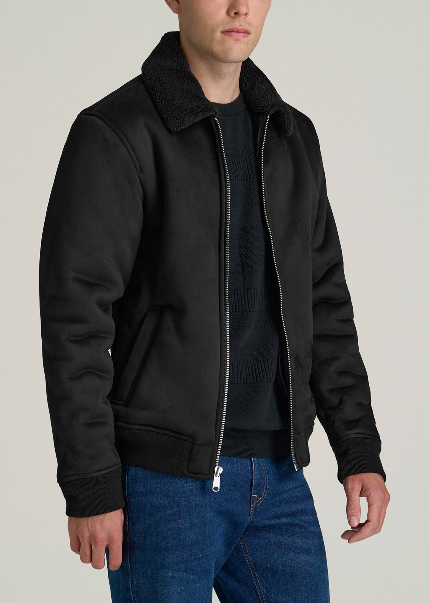 Sherpa Bomber Jacket for Tall Men in Black