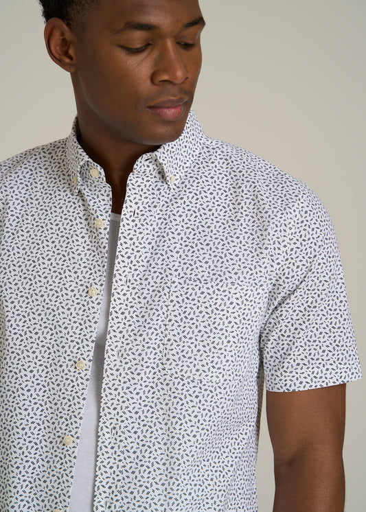 Short Sleeve Shirt for Tall Men in Black and White Geometric