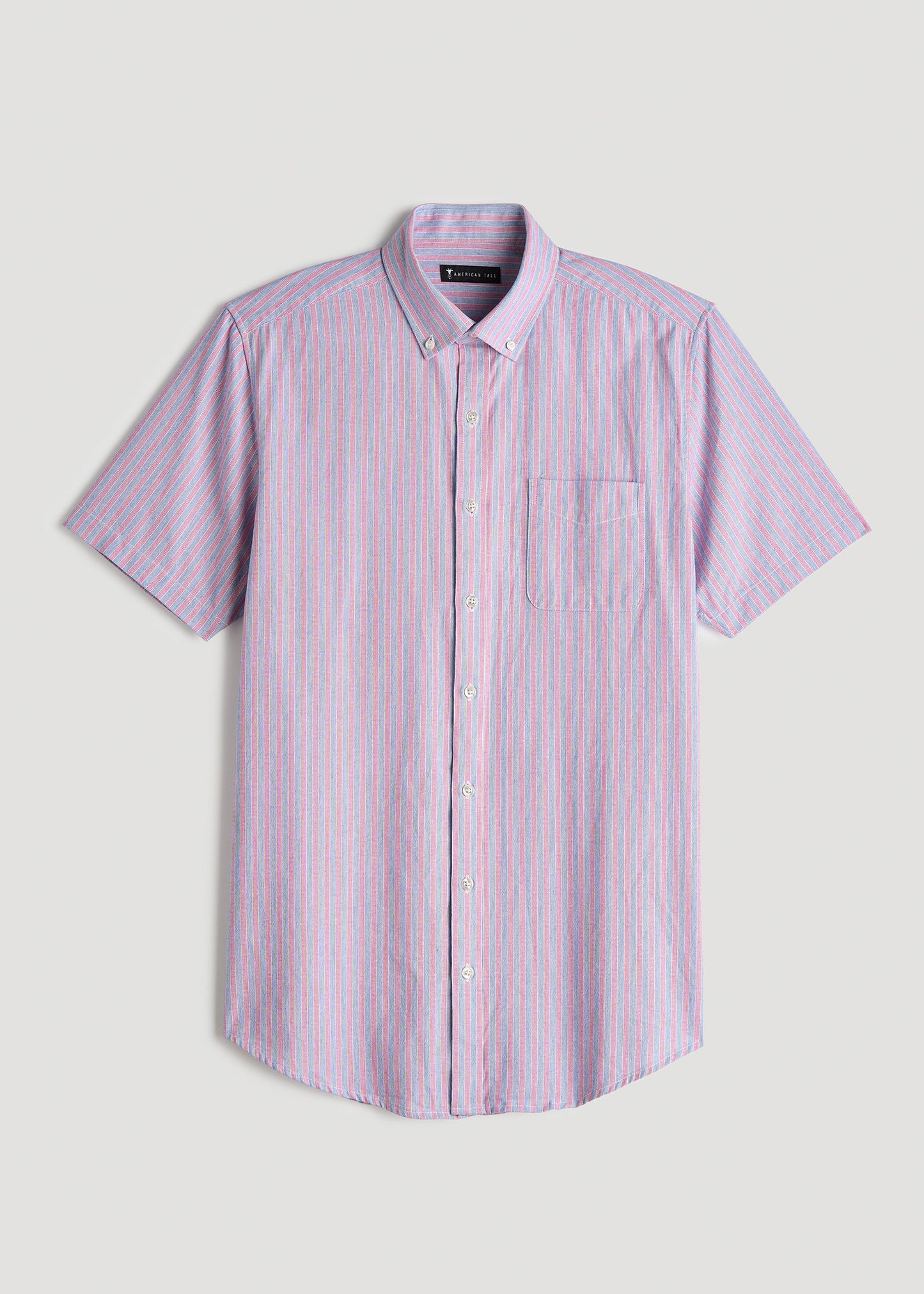 Short Sleeve Shirt for Tall Men in Blue and Rose Stripe