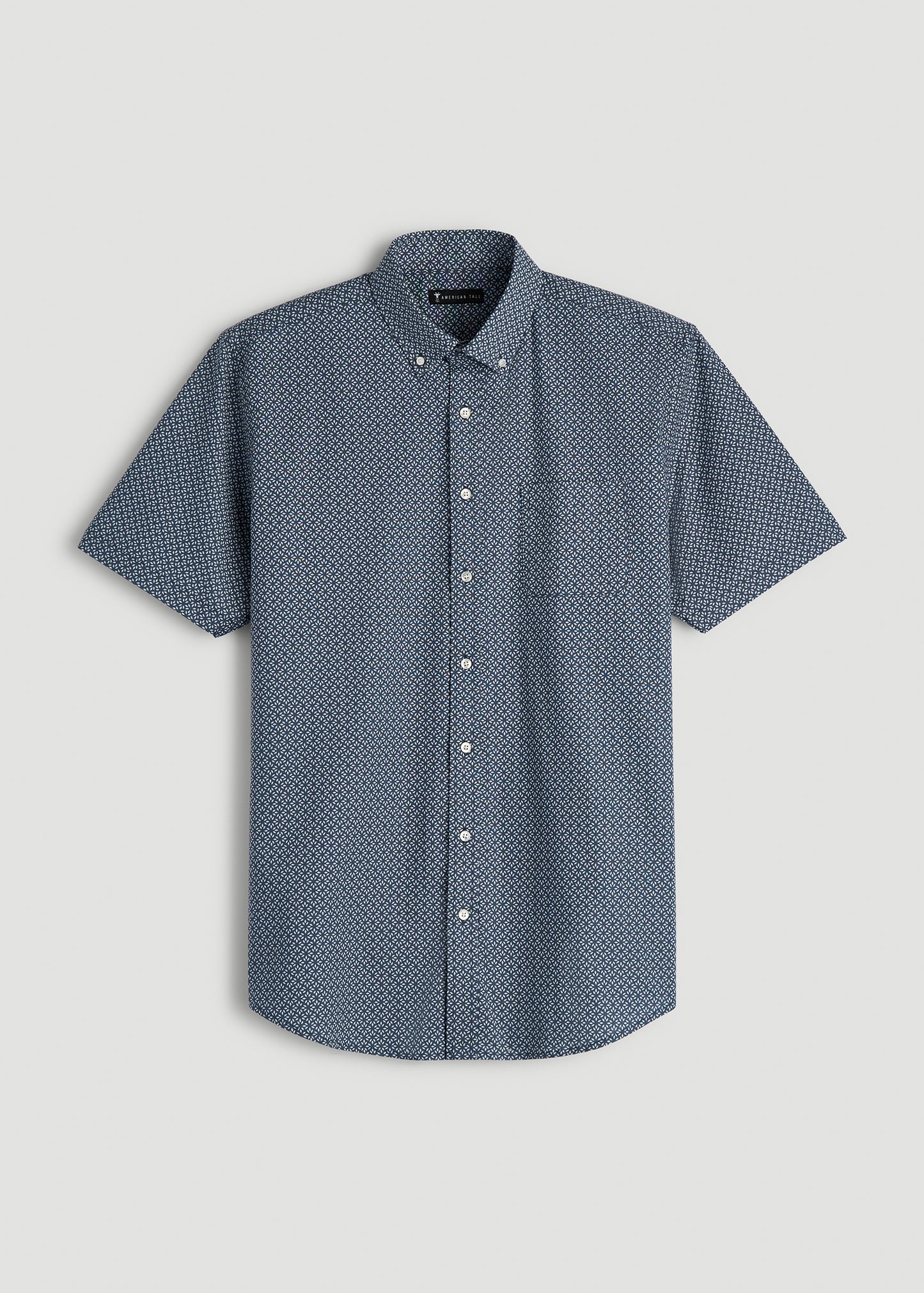 Short Sleeve Shirt for Tall Men in Grey and Blue Geometric