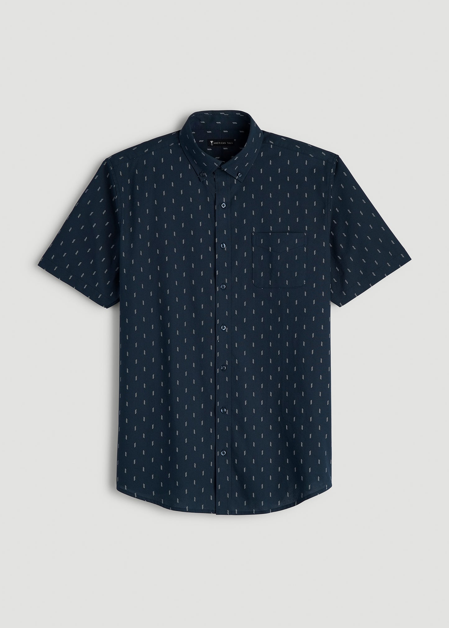 Short Sleeve Shirt for Tall Men in Navy Arrow Print