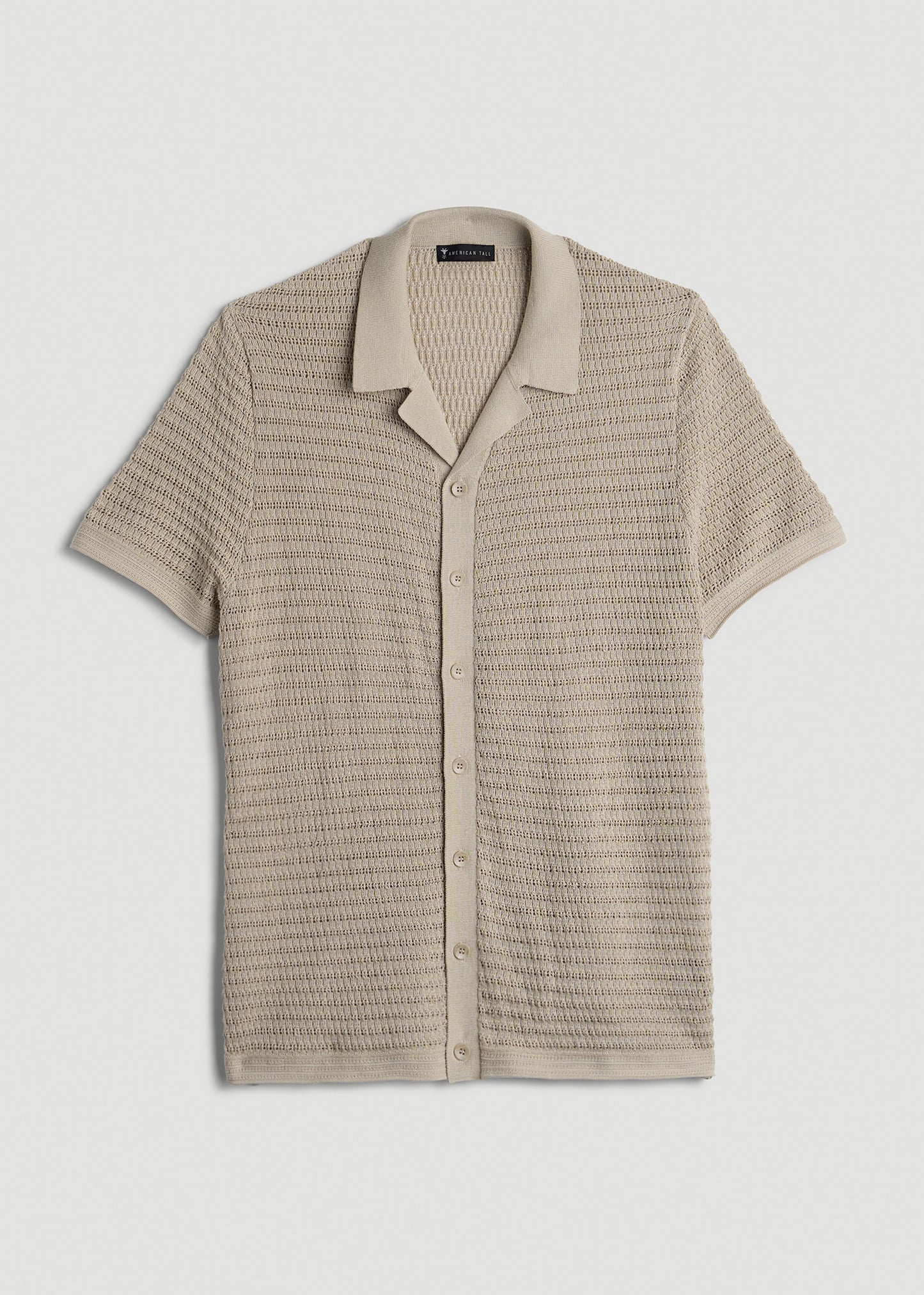 Short Sleeve Crochet Polo Cardigan for Tall Men in Light Khaki