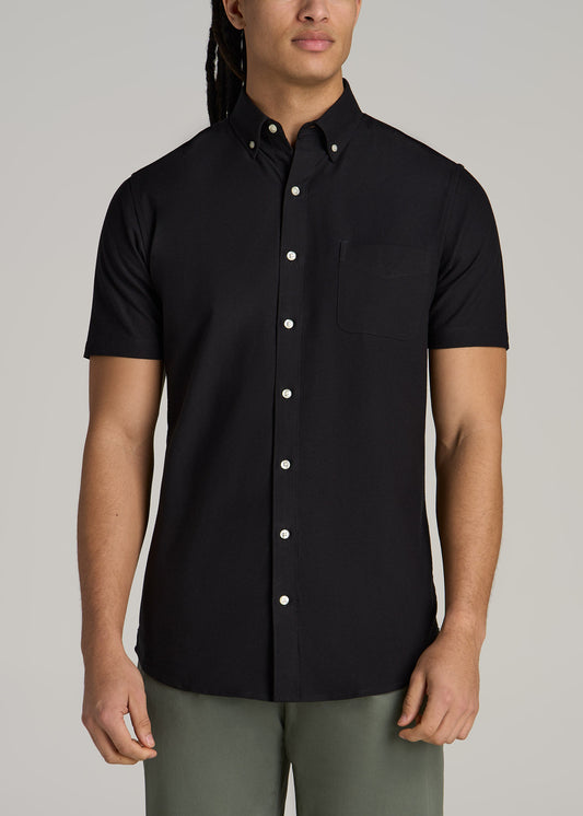 Short Sleeve Oxford Button Shirt For Tall Men in Black