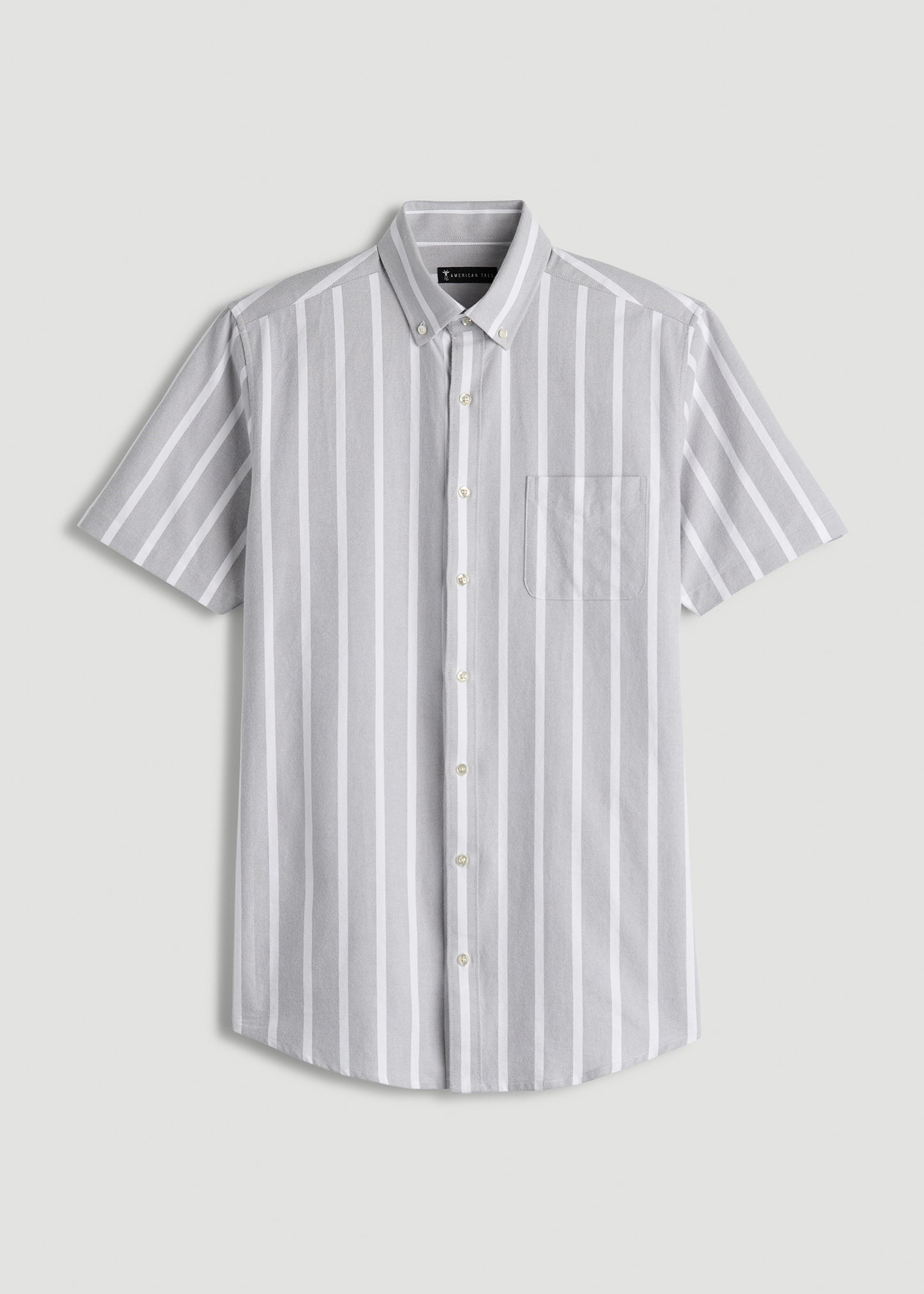 Short Sleeve Oxford Button Shirt For Tall Men in Bold Grey Stripe