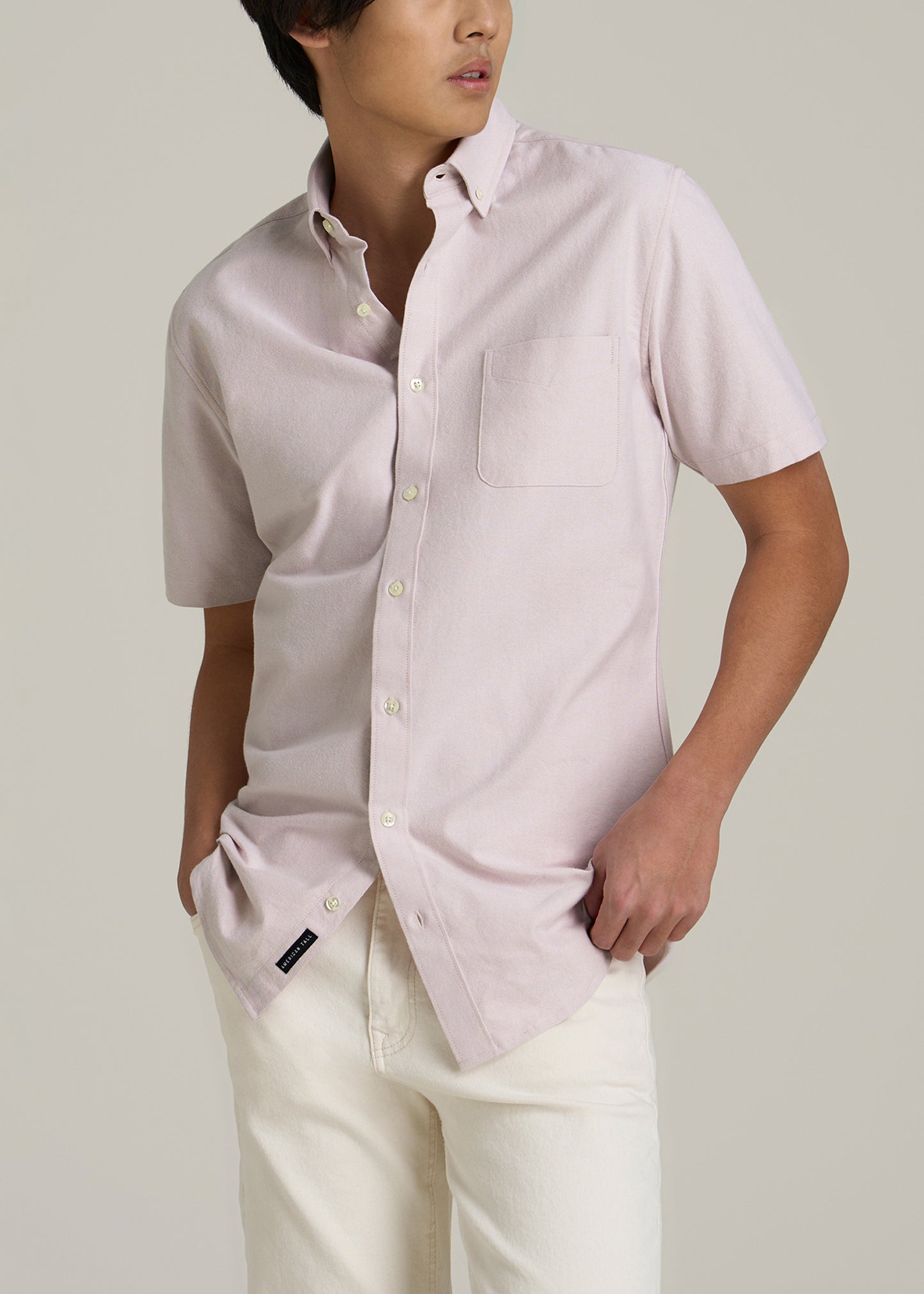 Short Sleeve Oxford Button Shirt For Tall Men in Burnished Lilac